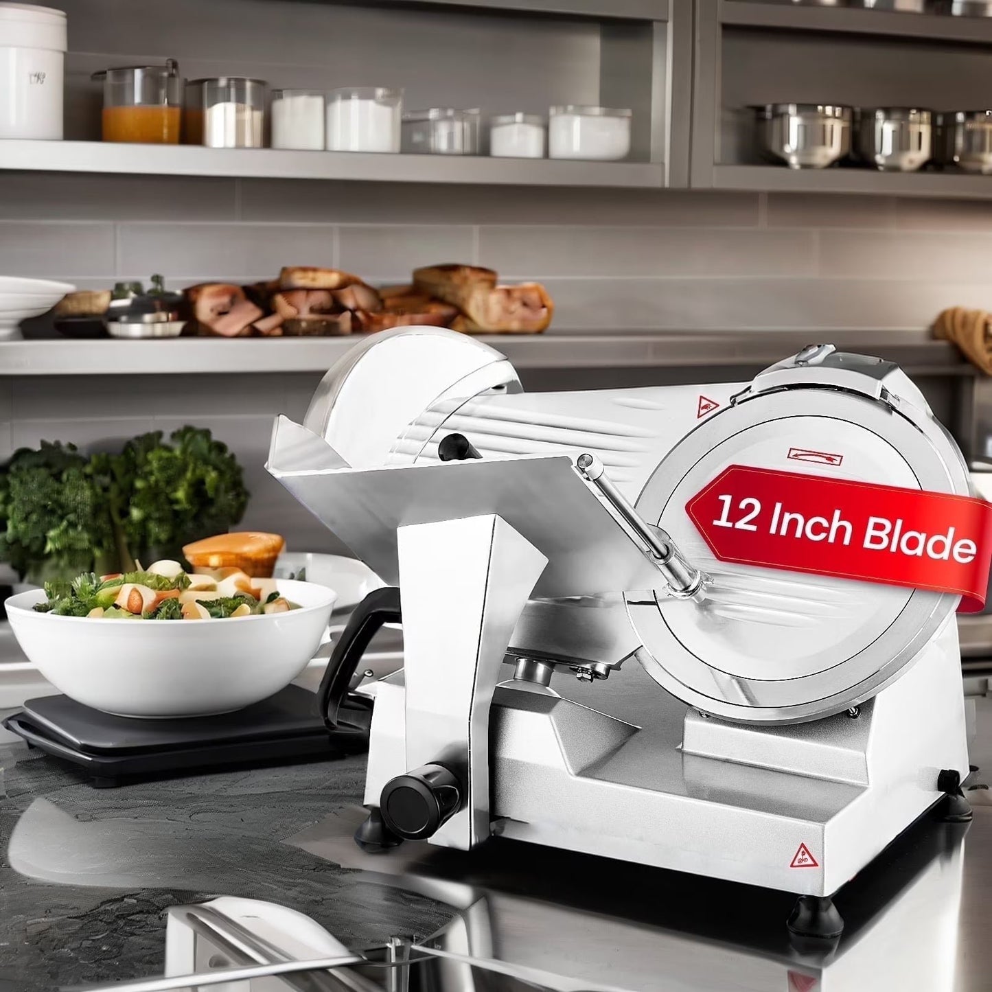 Meat Slicer 370W, Electric Food Deli Slicer, Premium Chromium-plated Steel Blade