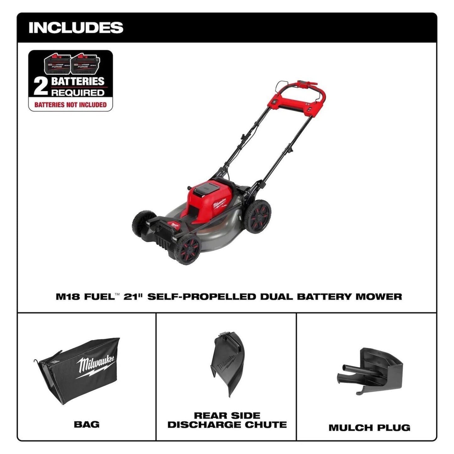 Milwaukee M18 FUEL 2823-22HD Self-Propelled Lawn Mower Kit with Dual Batteries & Charger