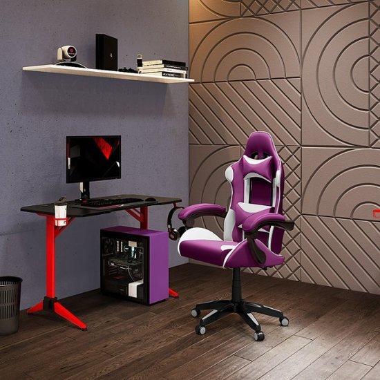 CorLiving Ravagers Gaming Chair - Purple and White