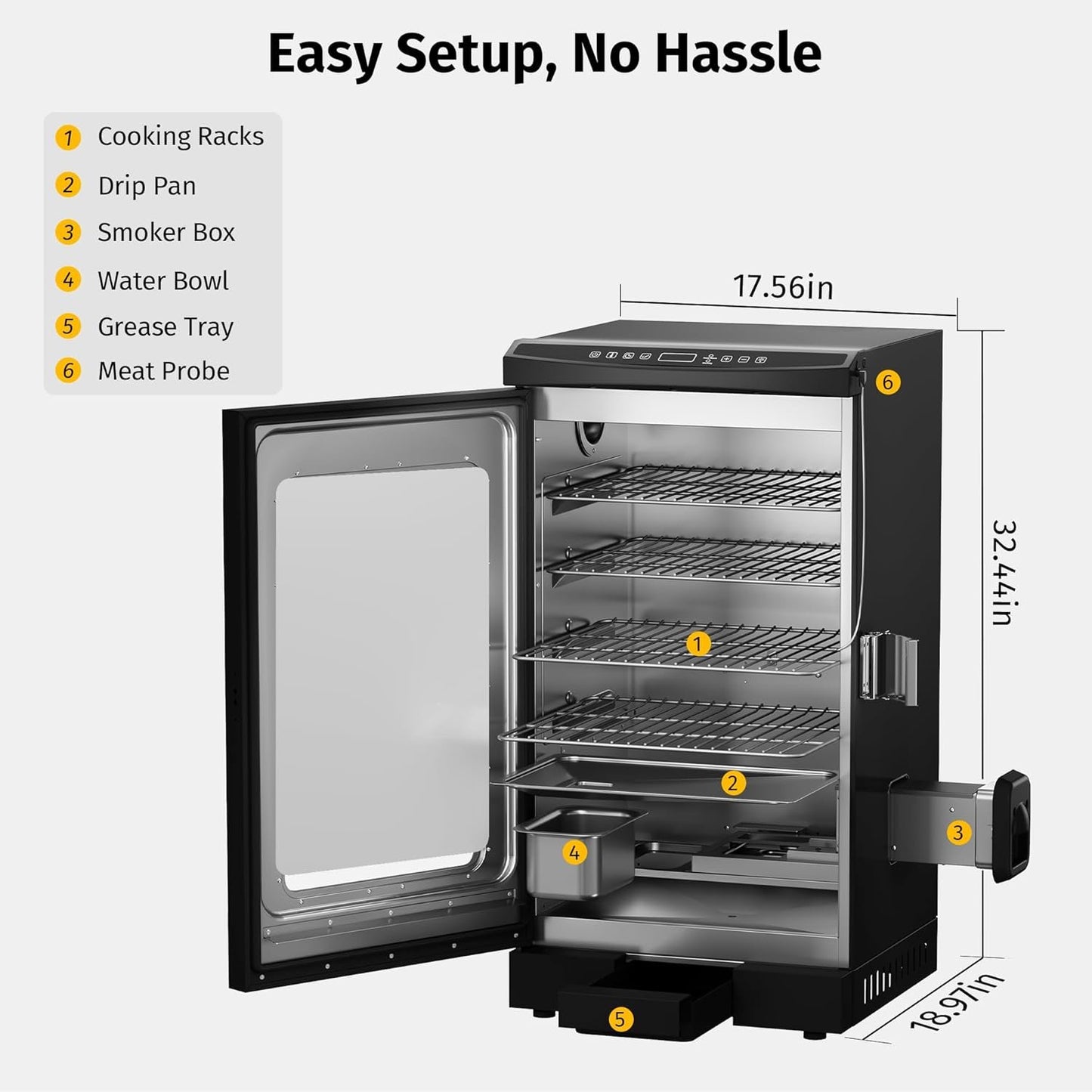EAST OAK 30" Electric Smoker, Built-in Meat Probe, 725 sq in Cooking Area, Side Chip Loader