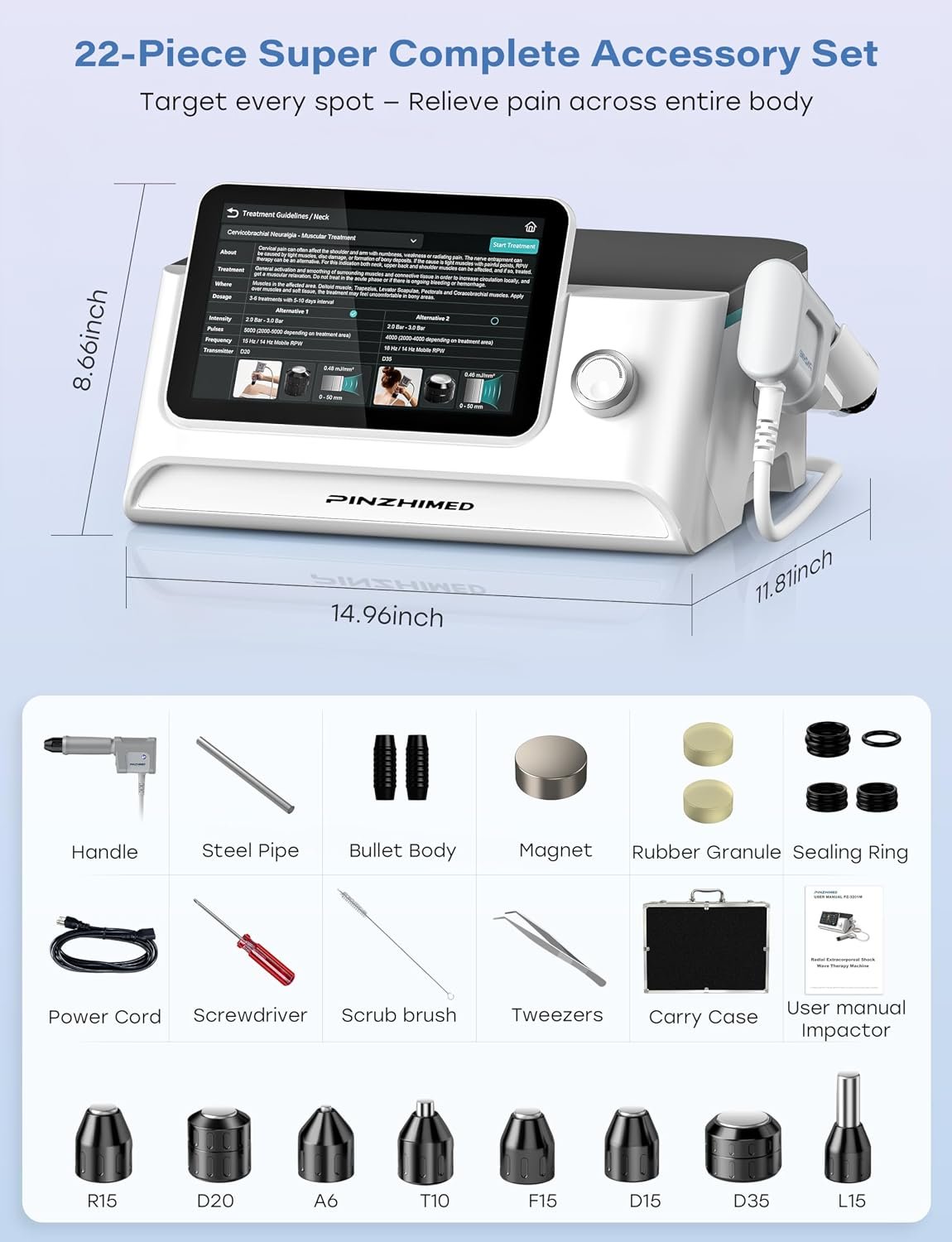 2026 Upgraded Shockwave Therapy Machine, Non-Invasive Extracorporeal ESWT Shockwave Therapy with 8 Heads for Pain Relief, Muscle, Joint & Tissue Regeneration, 10 bar & 10 Modes for Home & Institution