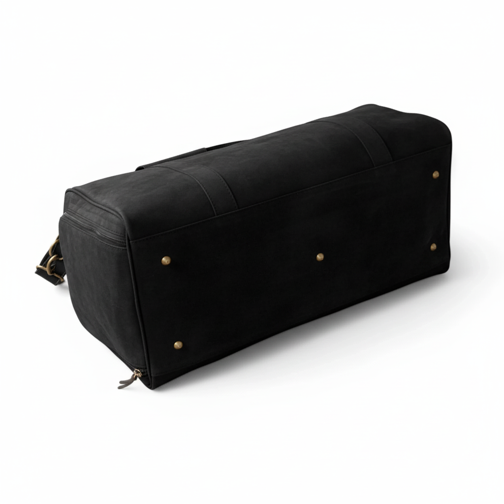 Black Leather Duffel Bag Premium Travel & Gym Holdall with Shoe Compartment