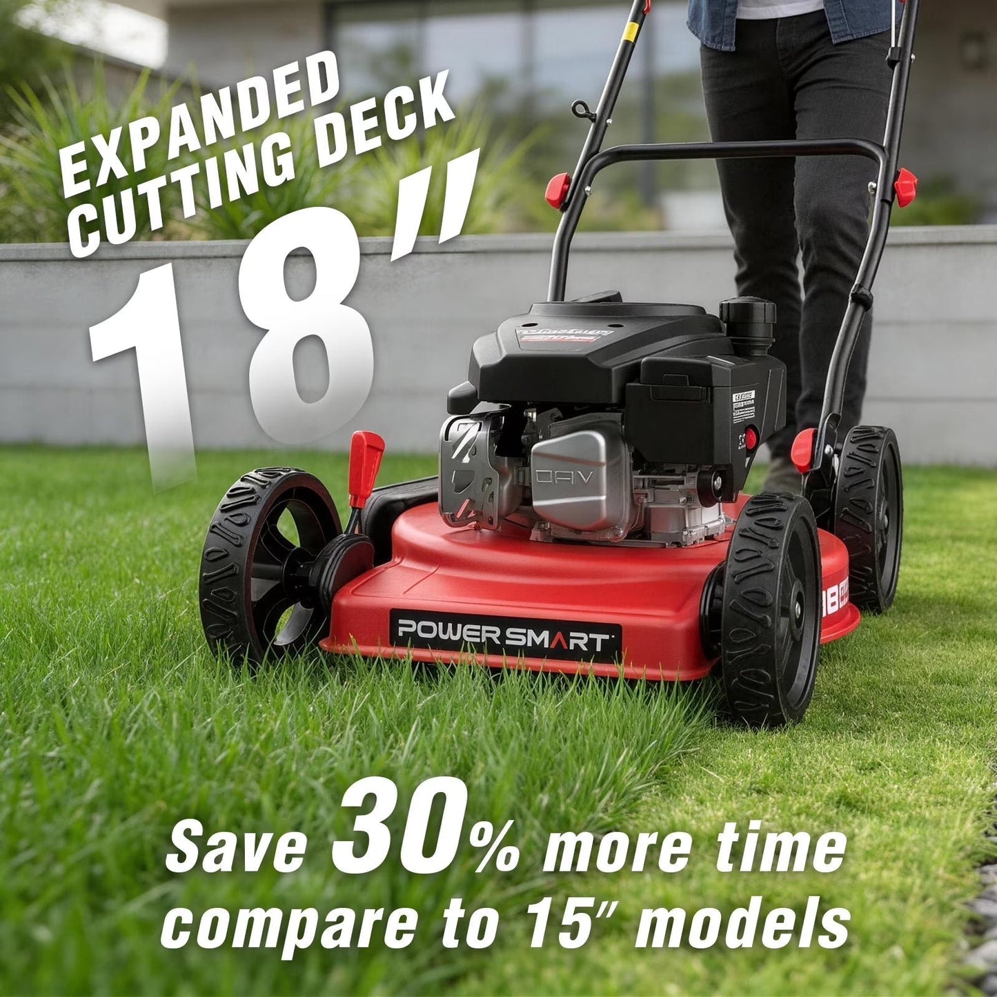 144cc 18" 3-in-1 Gas Push Lawn Mower with 5-Position Height Adjustment
