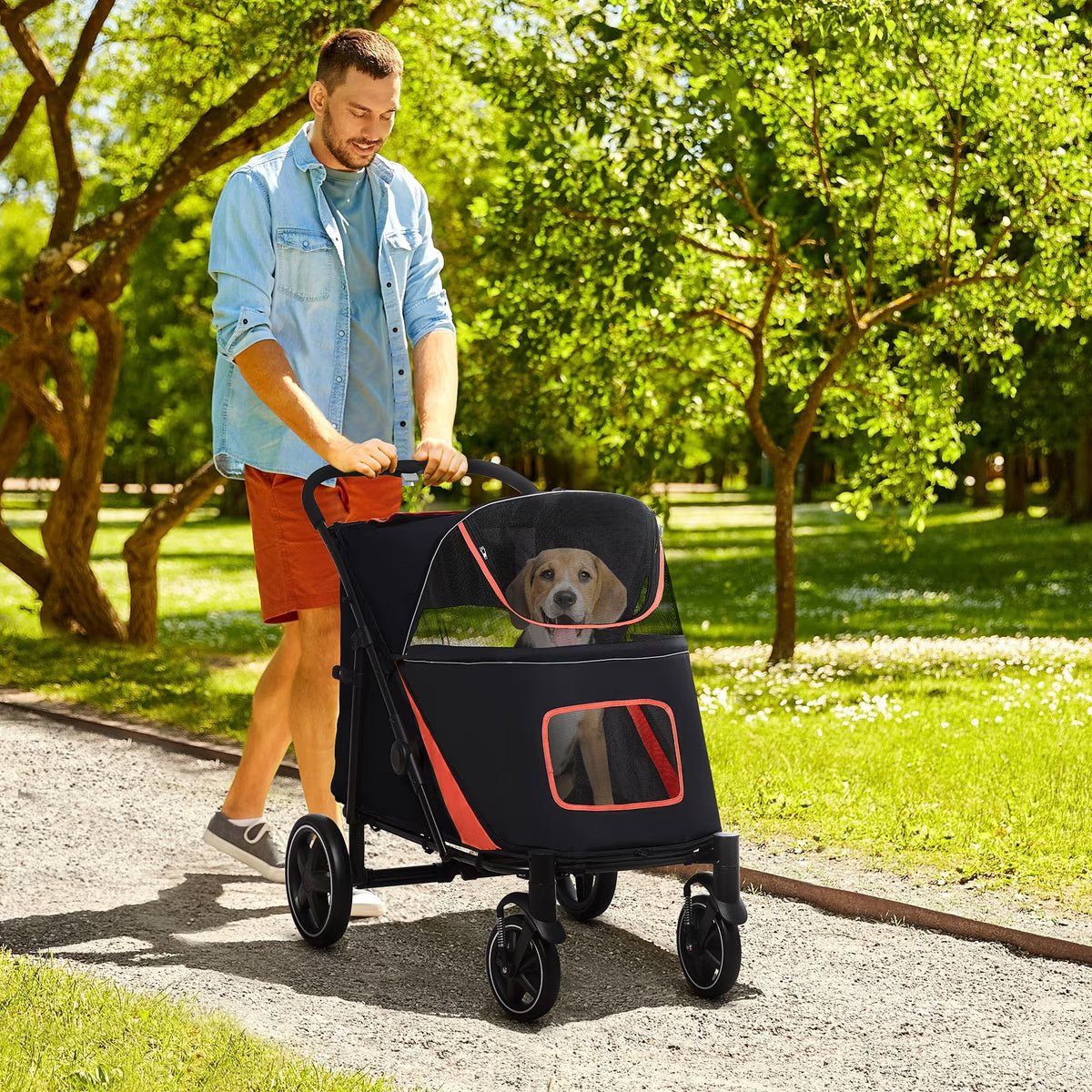 PawHut One-Click Foldable Dog Stroller, Black