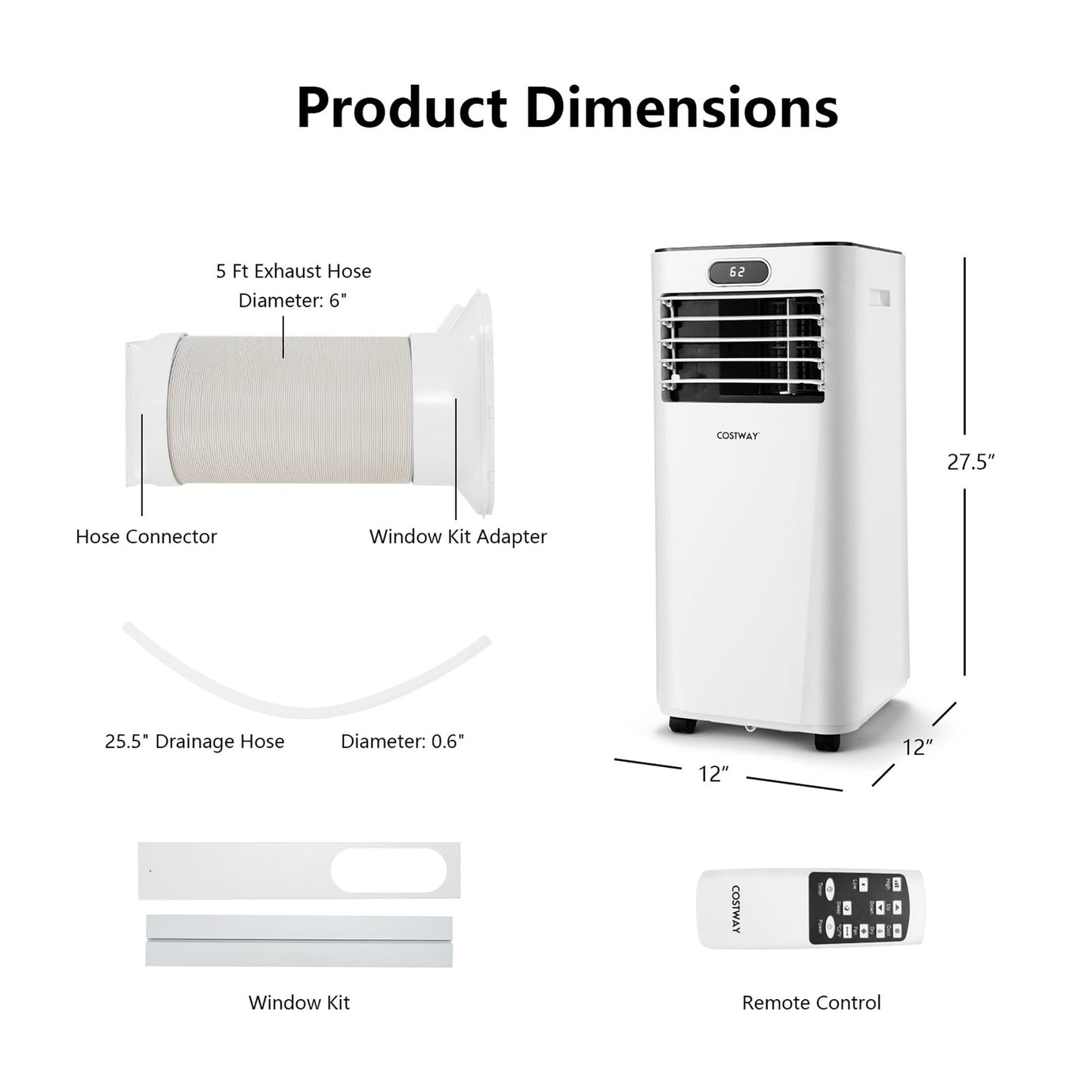 Costway 5000 BTU Portable Air Conditioner, 3-in-1 Air Cooler with Remote, White