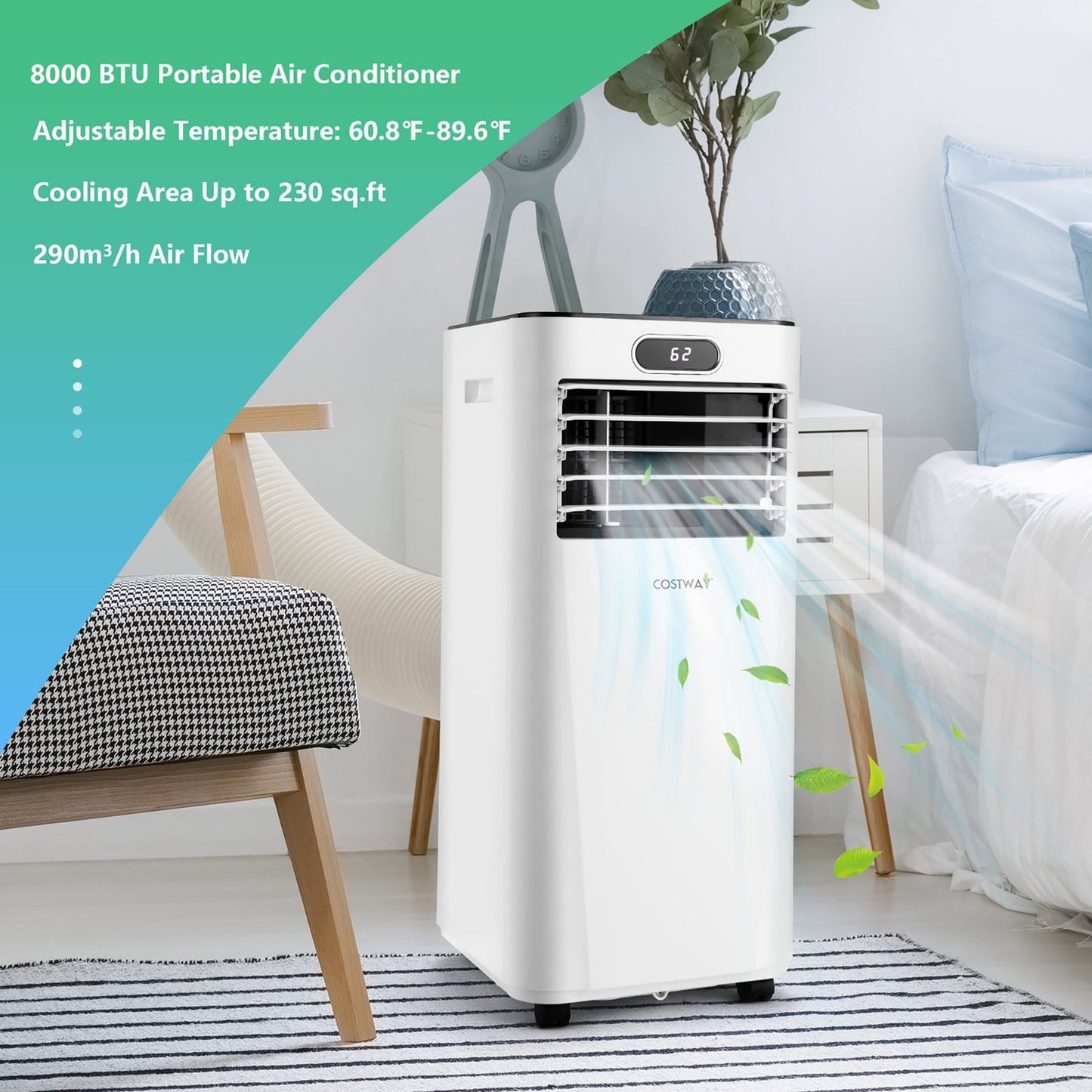 Costway 5000 BTU Portable Air Conditioner, 3-in-1 Air Cooler with Remote, White