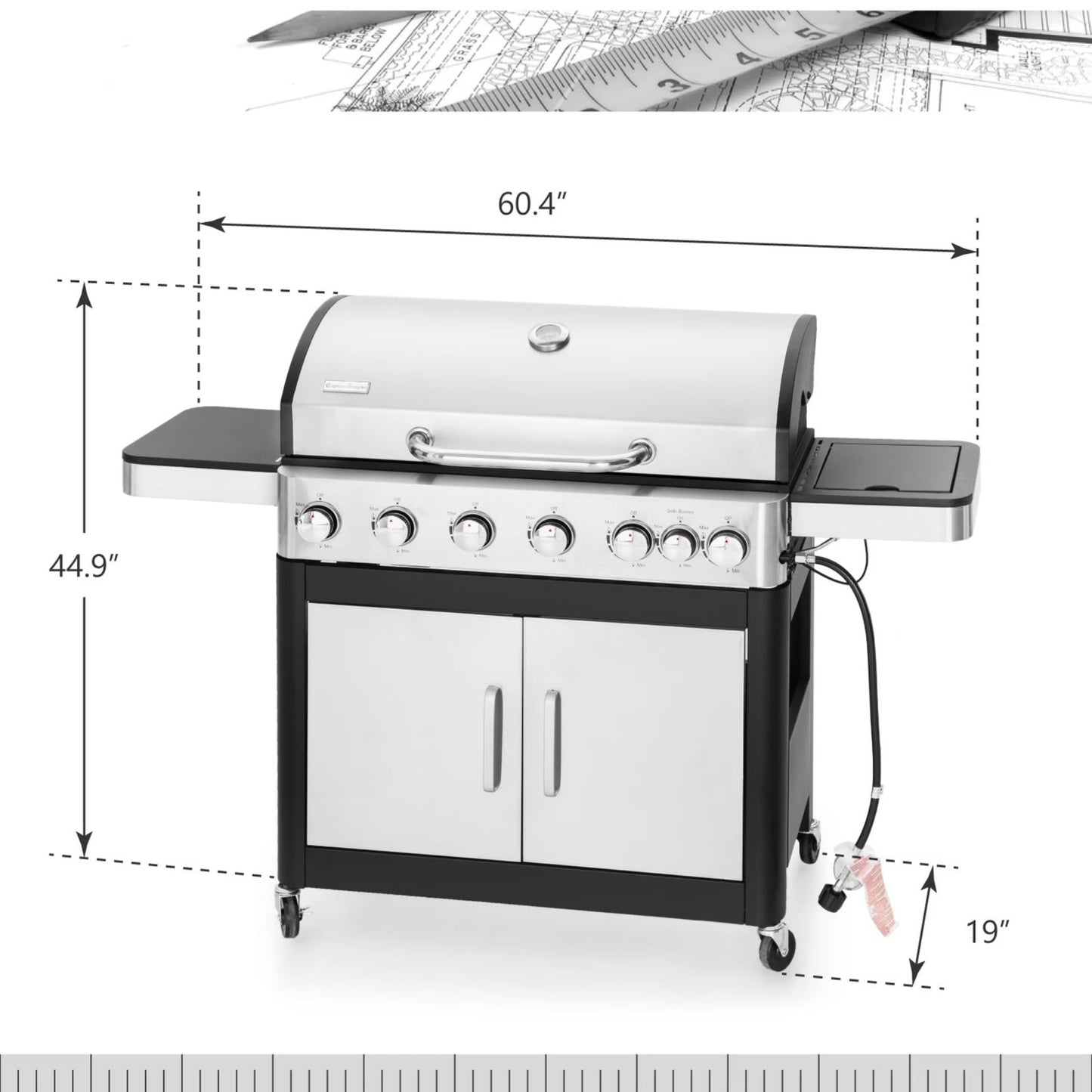 6 Burner Propane Gas Grill with Side Burner Stainless Steel BBQ Grill