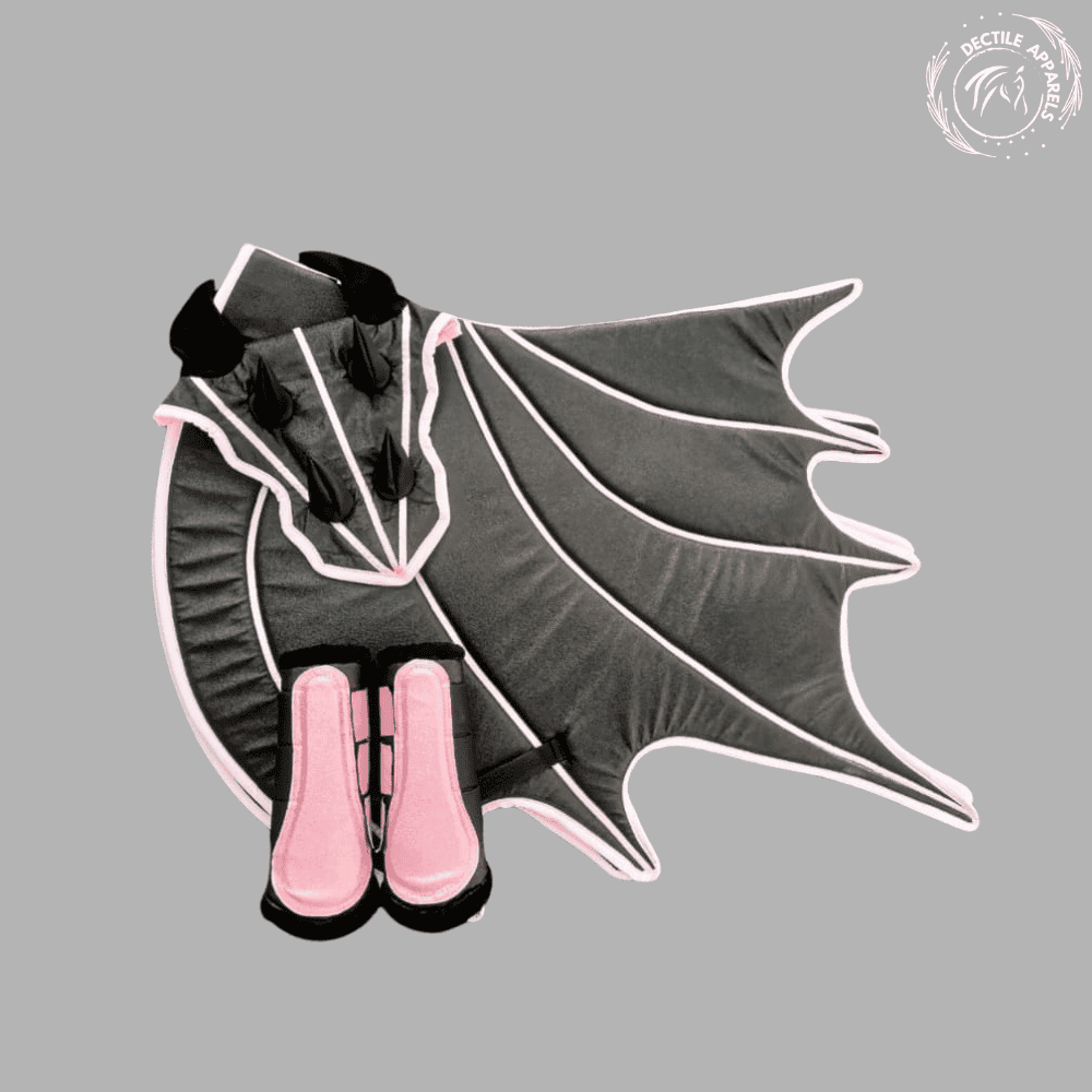 Shiny Glitter Dragon Saddle Pad Set with Ear Bonnet & Leg Wraps