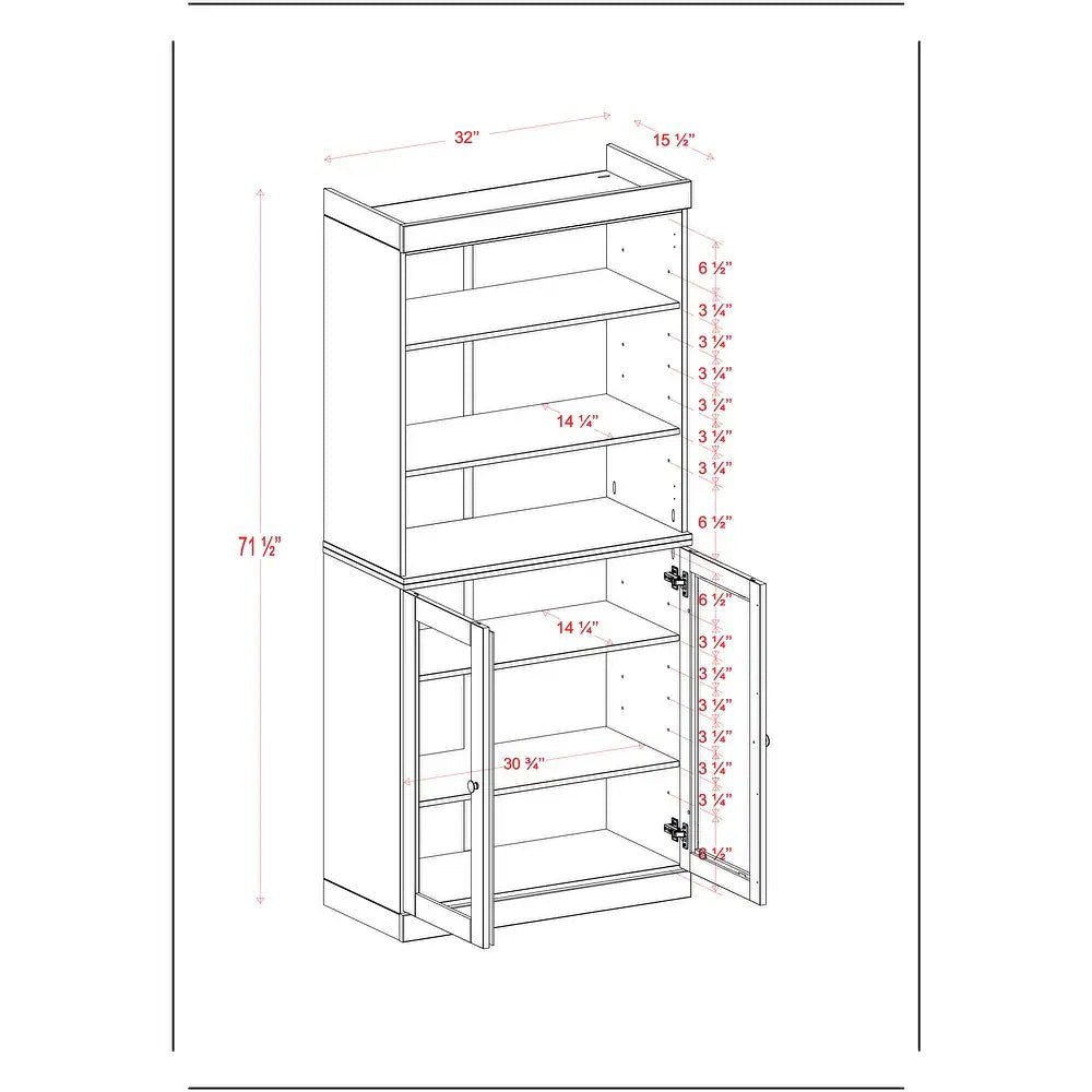 Solid Wood Tall Pantry Cabinet, 32" W x 71.5" H - Sage - Clear Glass