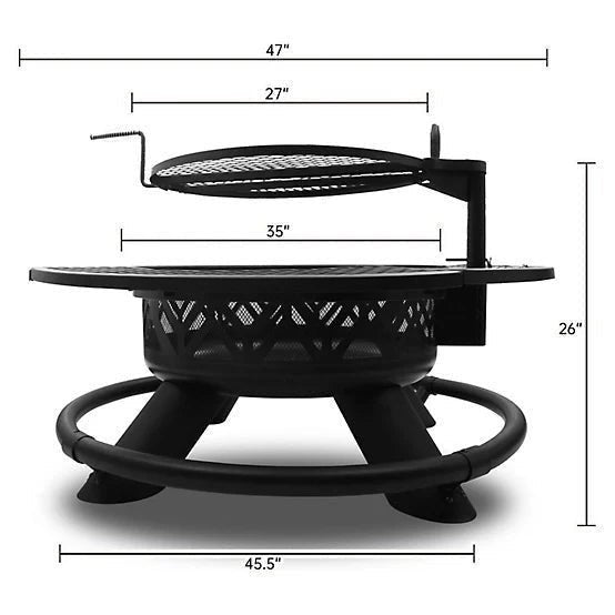 Red Mountain Valley 47 in. Wood-Burning Fire Pit with Adjustable BBQ Grate, Geometric