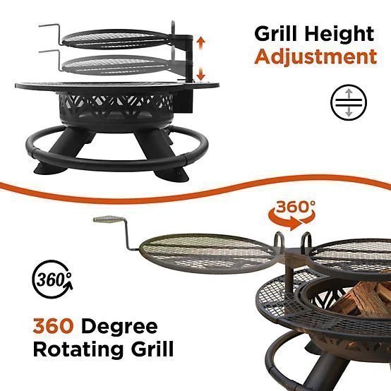 Red Mountain Valley 47 in. Wood-Burning Fire Pit with Adjustable BBQ Grate, Geometric