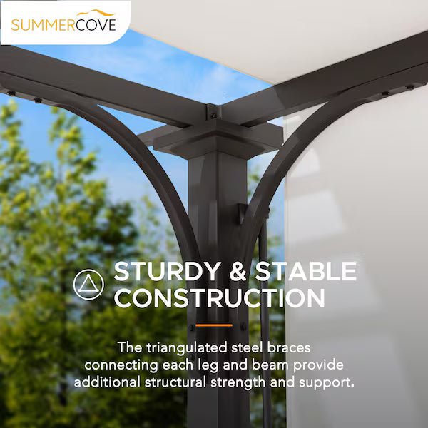 10 ft. x 10 ft. Brown Steel Classic Pergola with Adjustable White Shade