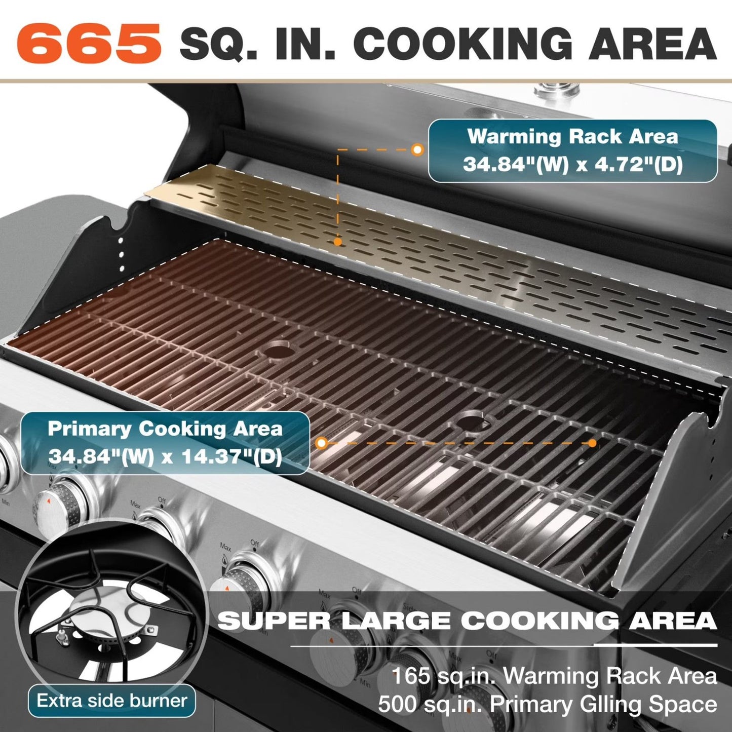 6 Burner Propane Gas Grill with Side Burner Stainless Steel BBQ Grill