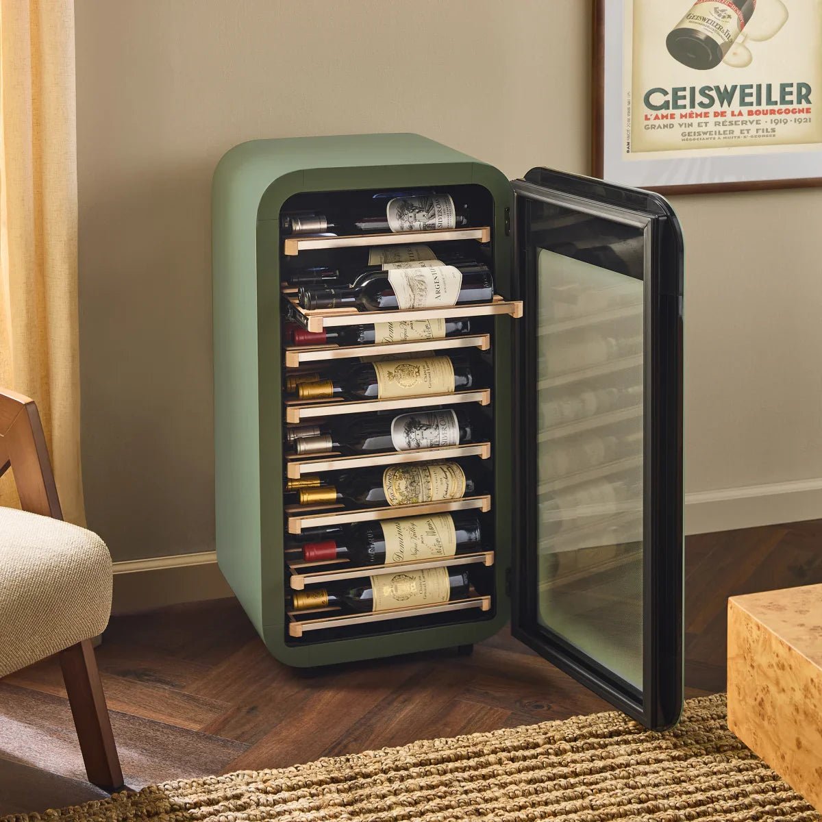 22-Bottle Frameless Glass Wine Refrigerator - Sage Green