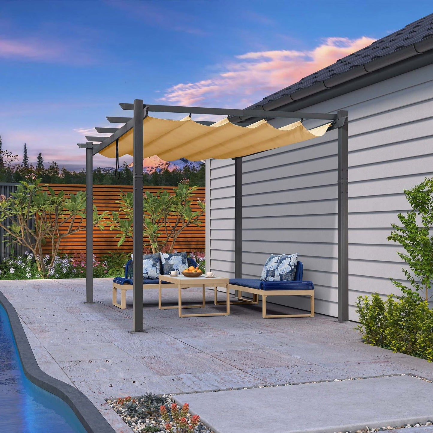 Pergola 9.5' X 13' Outdoor Retractable Pergola Against The Wall with Sun Shade Canopy Aluminum Patio Pergola for Porch Garden Yard