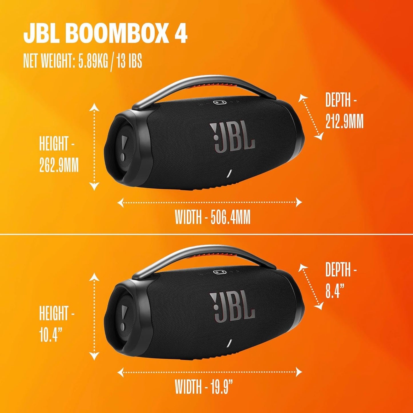 JBL Boombox 4 Portable Bluetooth Speaker, Waterproof, Deep Bass - Black | Up To 34 Hours Playtime, IP68 Dustproof, AI Sound Boost For Louder Clearer Audio,...