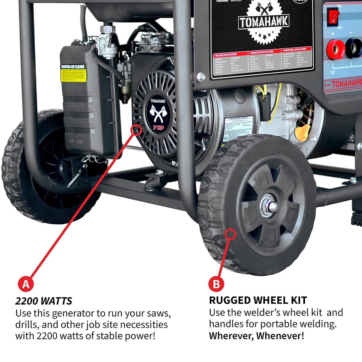 Tomahawk Power TWG120A 120A Welder with 7HP Gas Powered 2200W Generator
