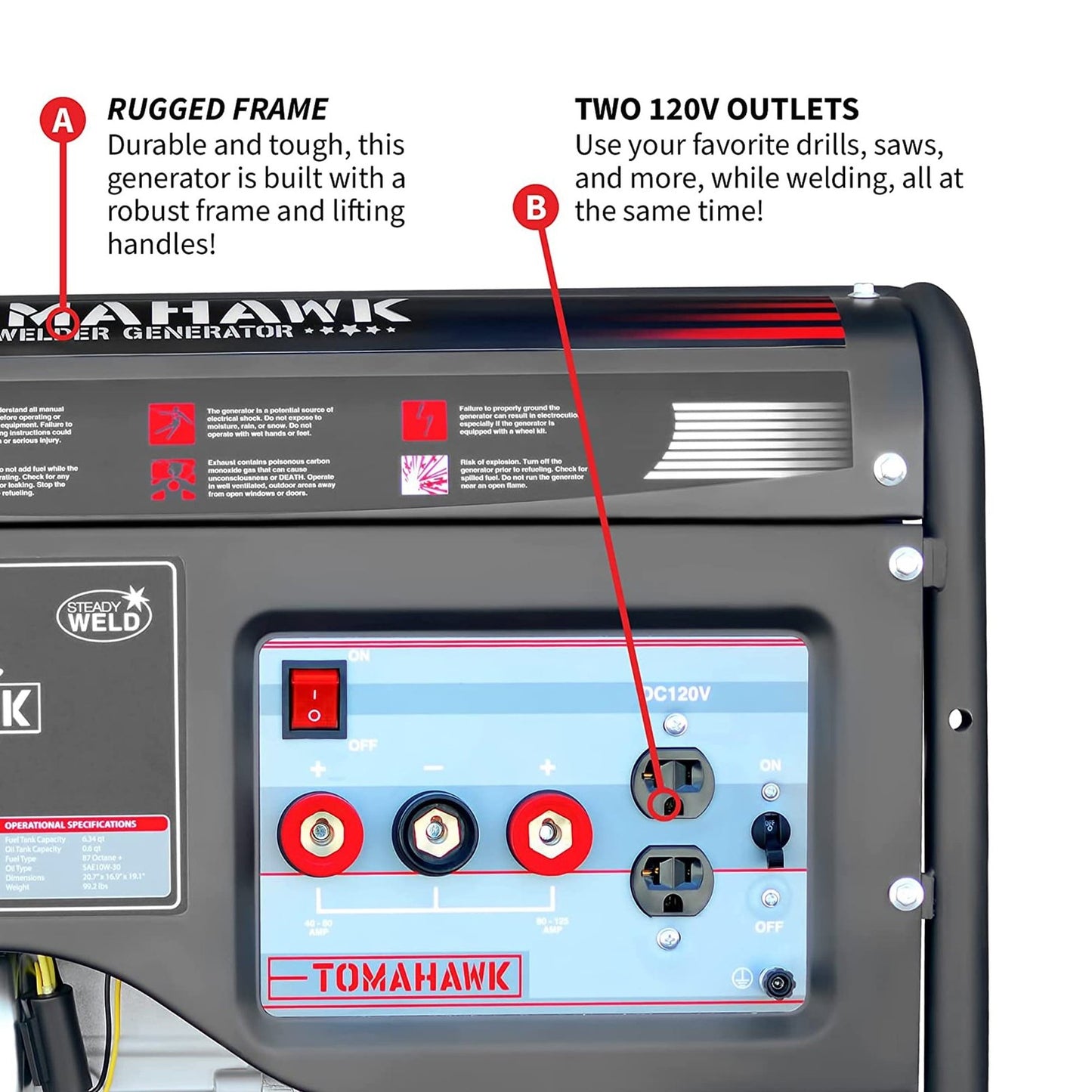 Tomahawk Power TWG120A 120A Welder with 7HP Gas Powered 2200W Generator