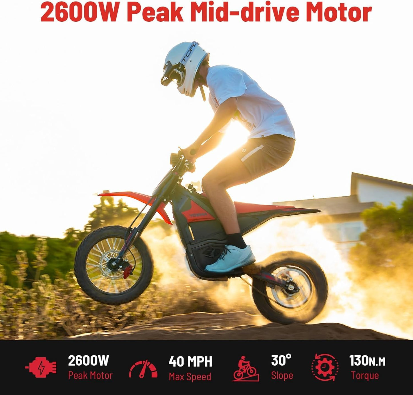 Yozma IN10 Off-Road Electric Mini Dirt Bike for Teens & Adults, 2600W Electric-Motorcycle with 1123.2AH Removable Battery Ebike, Dual Hydraulic Brakes and Suspensions Mountain E Dirt Bike