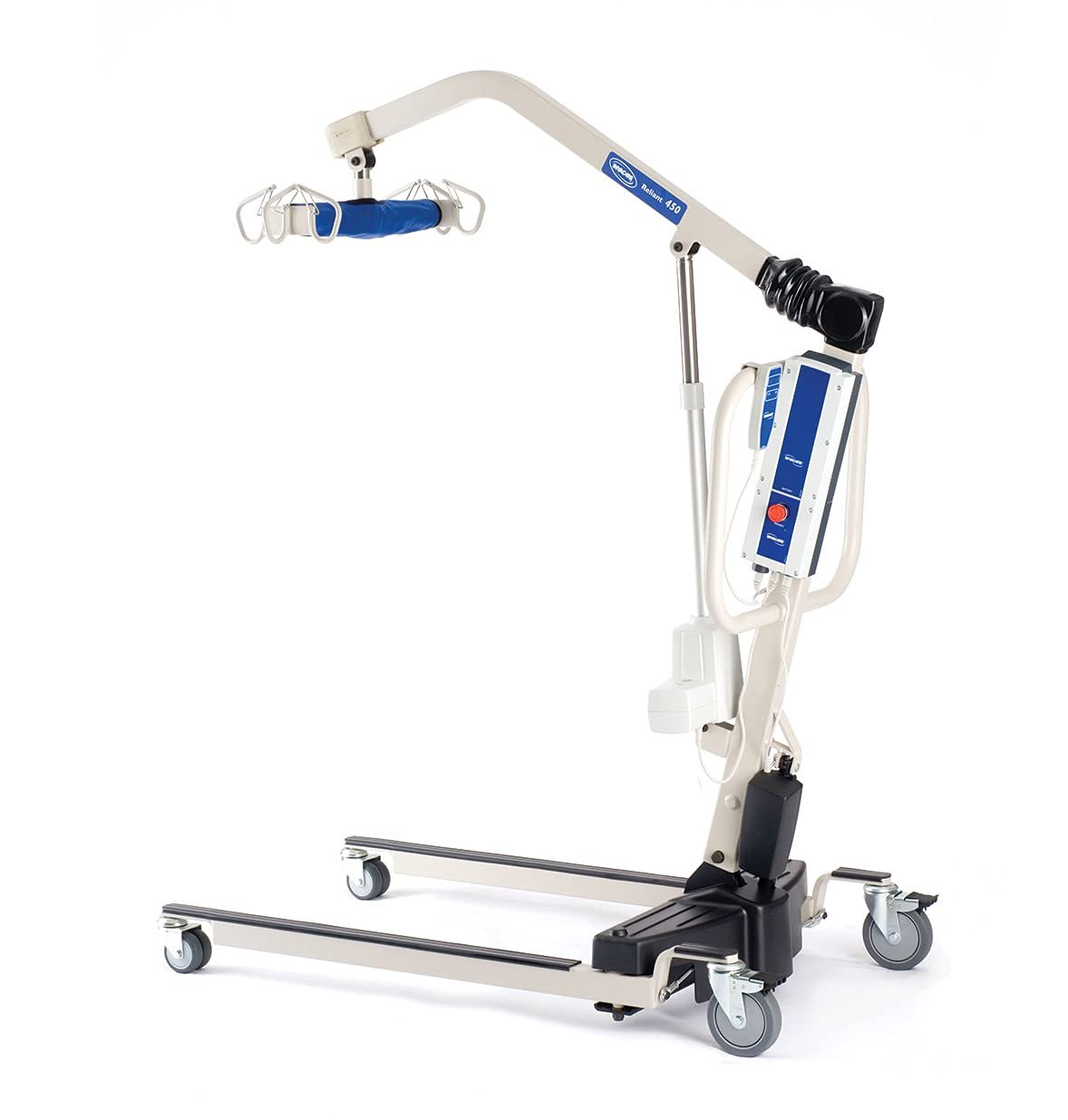 Invacare Reliant 450 Battery-Powered Patient Lift with Low-Base | 450 lb Capacity Power Lift | Includes 2 Batteries, Wall Charger, and Padded 6-Point Swivel Bar | Floor-to-High Bed Transfer
