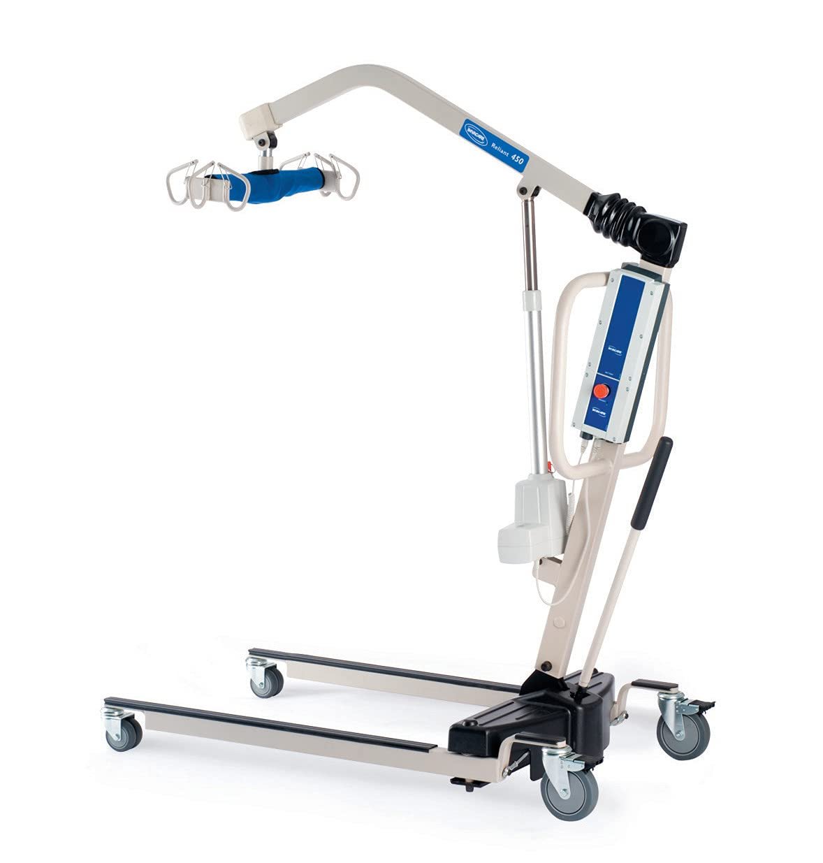 Invacare Reliant 450 Battery-Powered Patient Lift with Low-Base | 450 lb Capacity Power Lift | Includes 2 Batteries, Wall Charger, and Padded 6-Point Swivel Bar | Floor-to-High Bed Transfer
