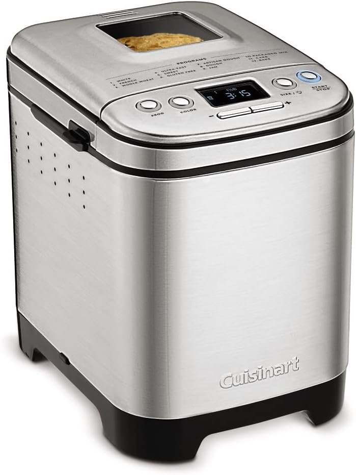 Cuisinart Bread Maker Machine, Stainless Steel Convection Bread Machine with 16 Menu Options, 3 Loaf Sizes Up to 2 Lb., 3 Crust Colors, Includes Measuring Cup, Spoon & Kneading Hook, CBK-210