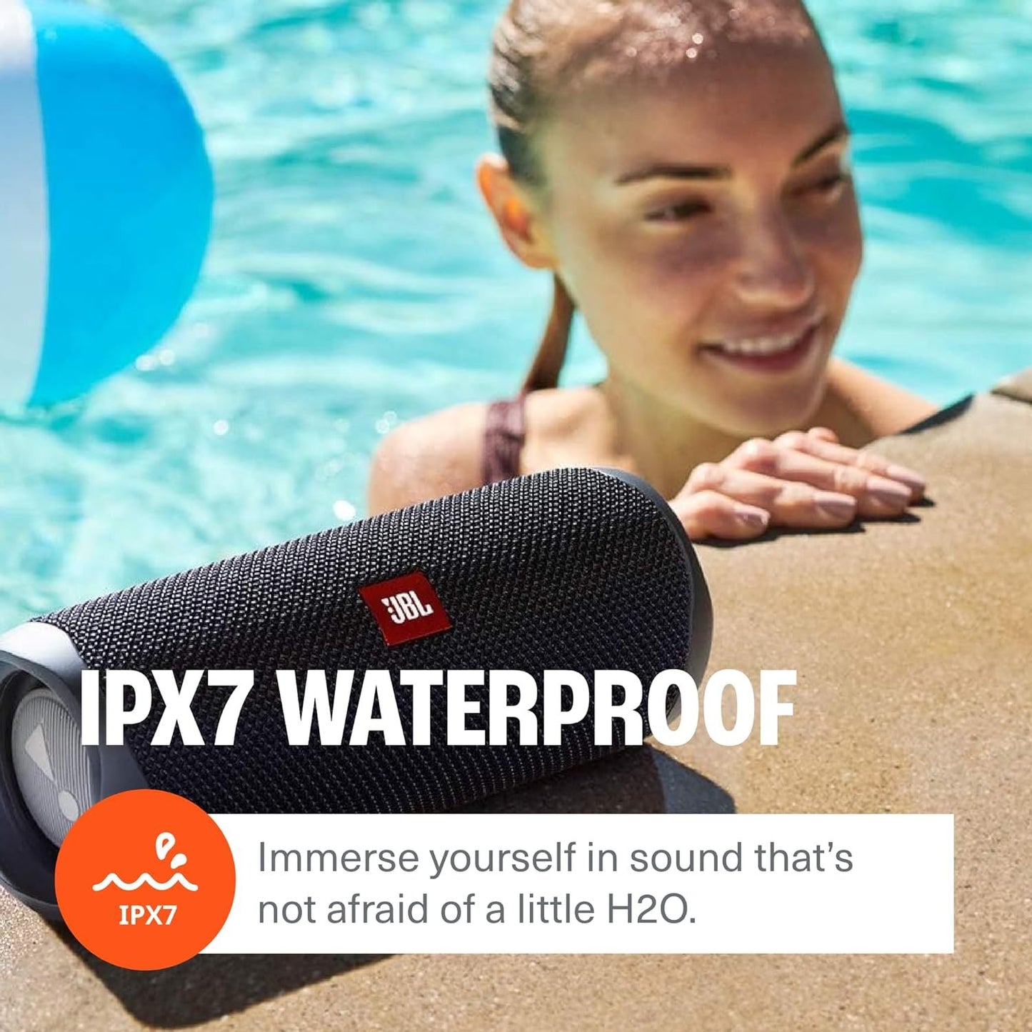 JBL FLIP 5, Waterproof Portable Bluetooth Speaker, Black, Small | Sounds better than ever, Bring the party anywhere, Make a splash with IPX7 waterproof design, A rainbow of colours