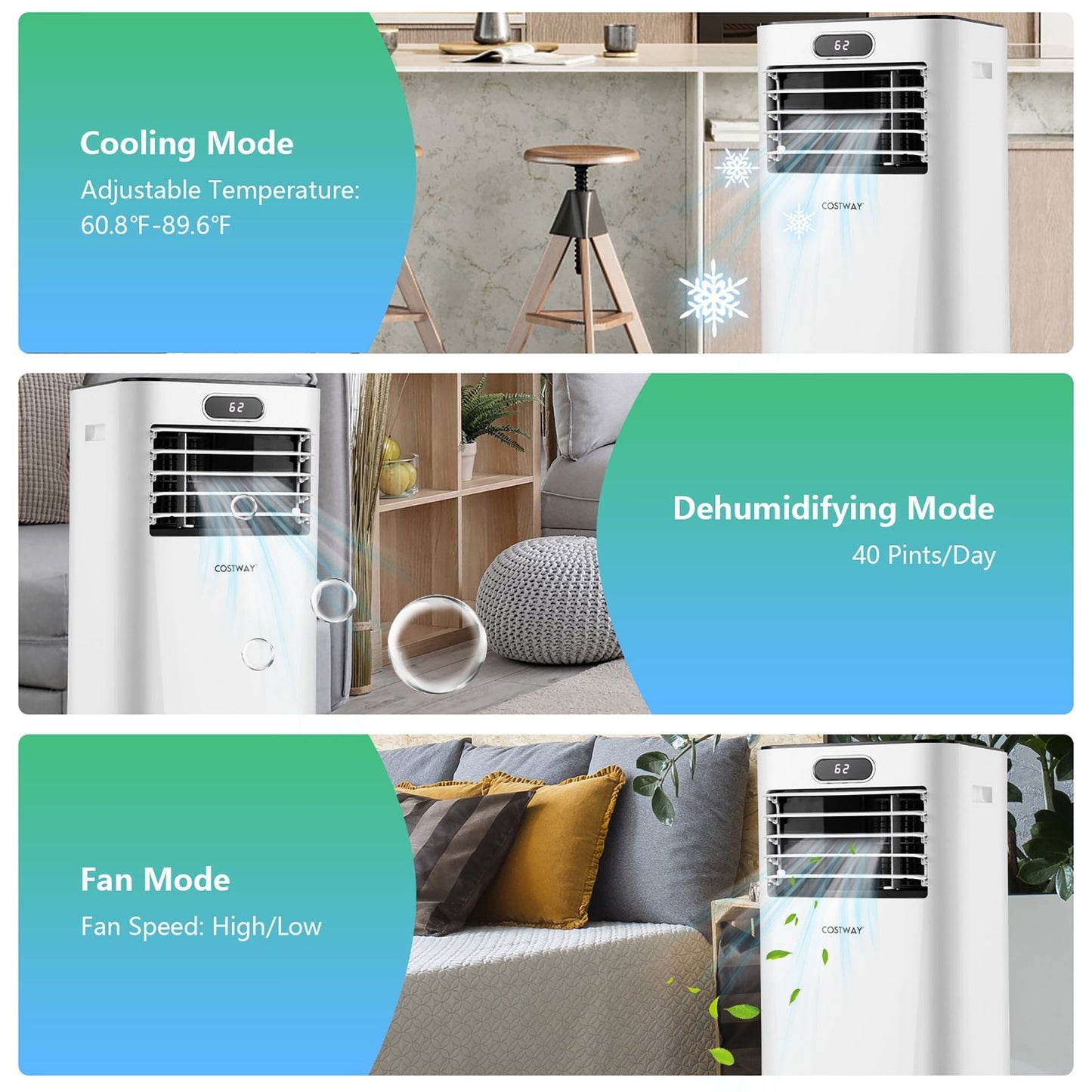 Costway 5000 BTU Portable Air Conditioner, 3-in-1 Air Cooler with Remote, White