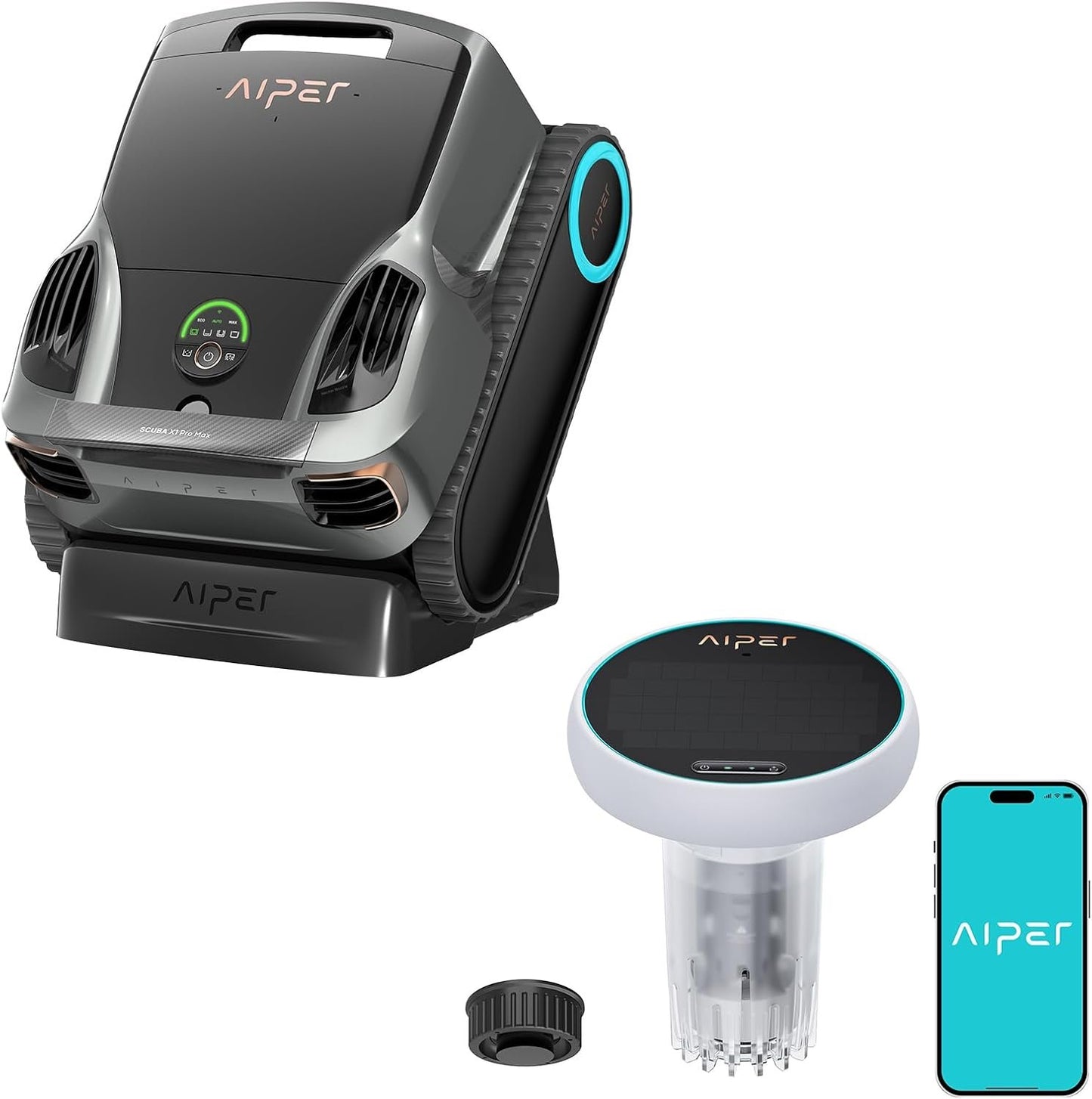 Aiper Scuba X1 Pro Max Robotic Pool Cleaner Bundle with HydroComm Pro Smart Water Monitor