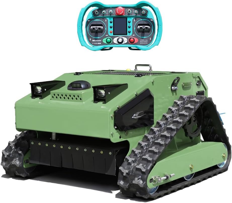 INFRONT Remote Control Lawn Mower - All Terrain Tracks, 45° Slope Climbing, Gas Electric Hybrid, High Power Strong Mower
