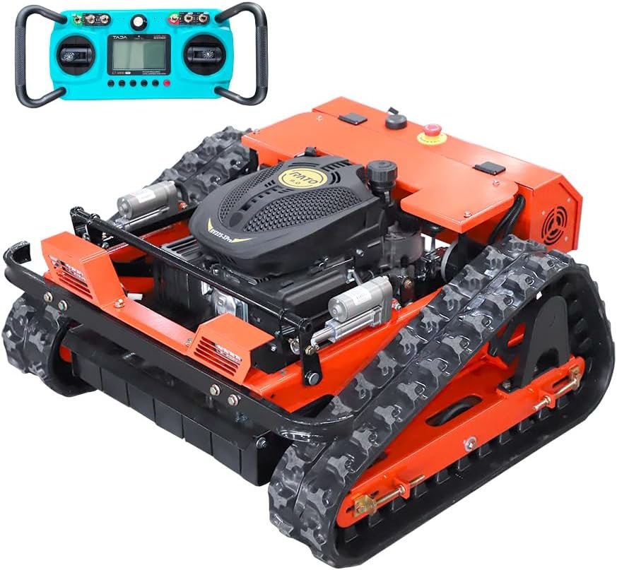 INFRONT Remote Control Lawn Mower - All Terrain Tracks, 45° Slope Climbing, Gas Electric Hybrid, High Power Strong Mower