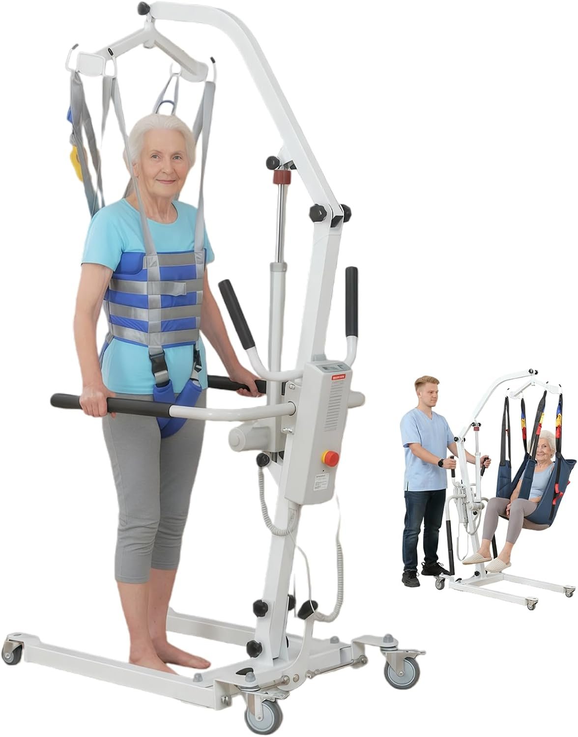 2IN1 Electric Patient Lift with Stand-Up Assist Rehabilitation-2 Slings Included-Multi-Functional Battery Powered Body Transfer Lift for Home,Wheelchair Toilet Car-Elderly, Disabled, Recovery