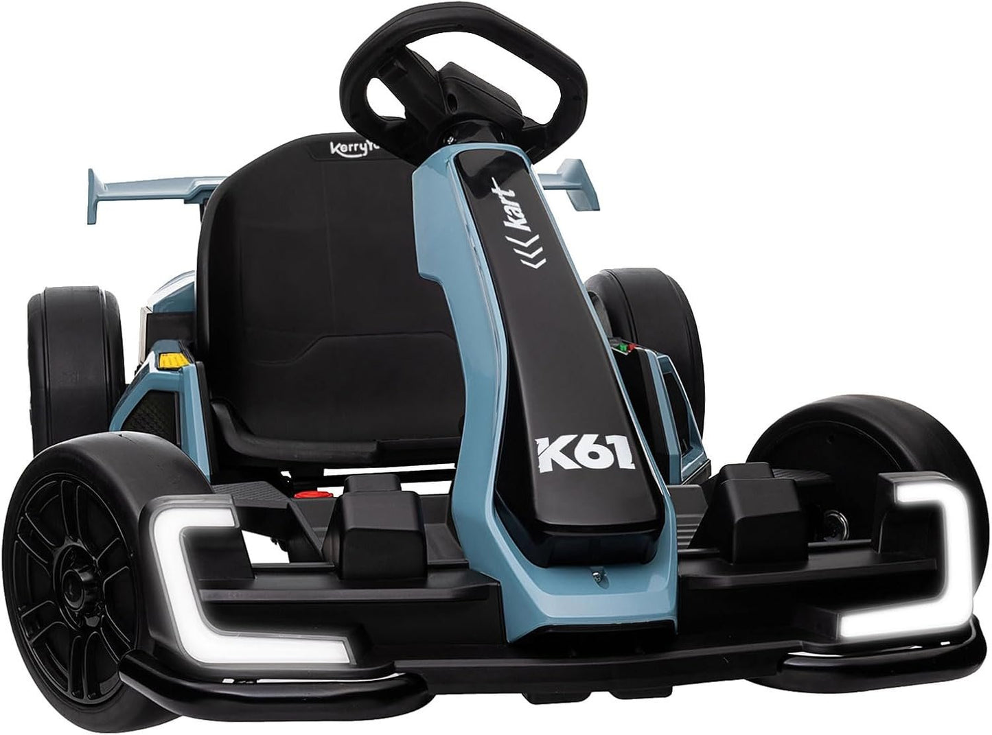KerryYoo K61 Go Kart Electric Drift Kart with Length Adjustable Seat, 24V Outdoor Ride on Toy with 4 Speed Mode, Crazy Kart for Kids 6-12 Years Old, Fast 300W Motor, 8.5 MPH, Bluetooth - Gray
