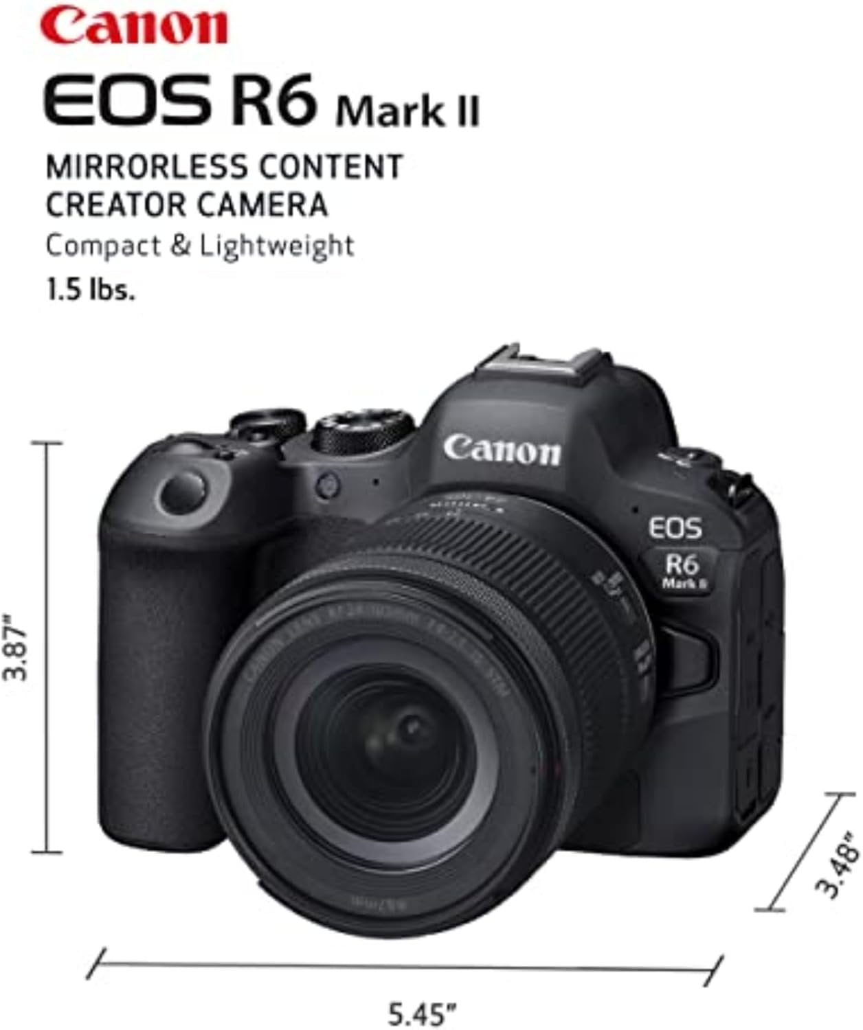 Canon EOS R6 Mark II Mirrorless Camera RF24-105mm F4-7.1 is STM Lens Kit, Full-Frame Hybrid Camera, 24.2 Megapixel CMOS Sensor, Photo and Video Capabilities, Black | 24.2MP Full-Frame, Digic X, Dual Pixel CMOS Af Ii, Ibis Up to 8 Stops, 6k→4k60, Rf 24-105