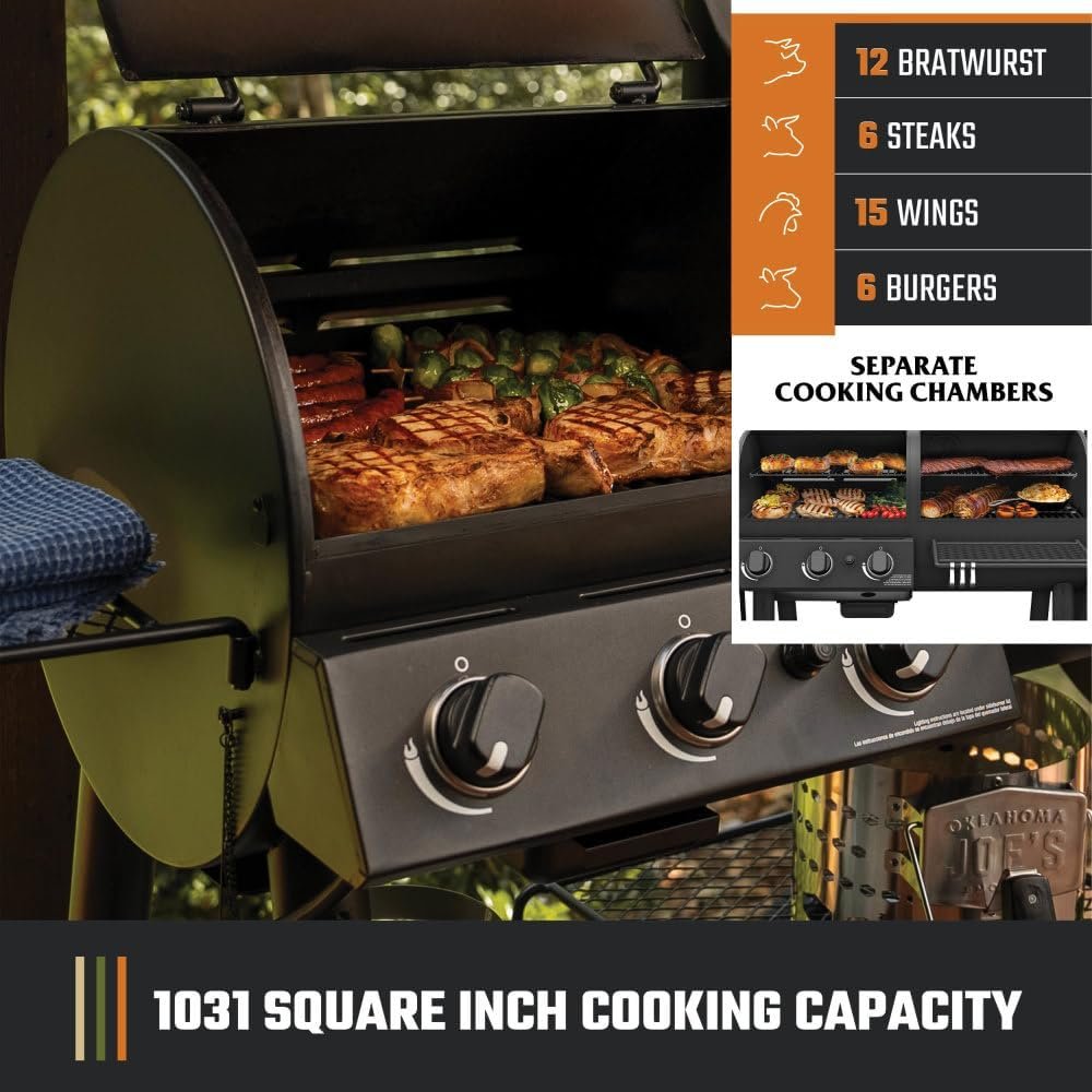 Oklahoma Joe's Canyon Combo Dual Fuel 3-Burner Propane Gas and Charcoal Smoker and Grill with 1031 sq. in. Cooking Area in Black