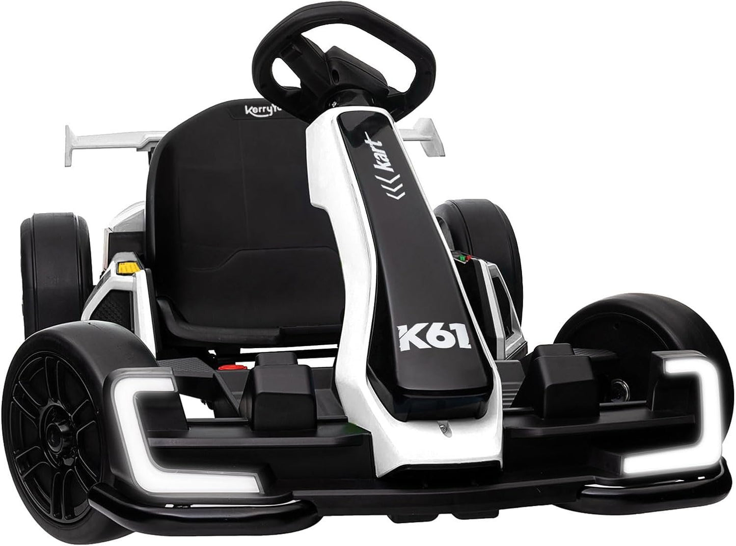 KerryYoo K61 Go Kart Electric Drift Kart with Length Adjustable Seat, 24V Outdoor Ride on Toy with 4 Speed Mode, Crazy Kart for Kids 6-12 Years Old, Fast 300W Motor, 8.5 MPH, Bluetooth - Gray