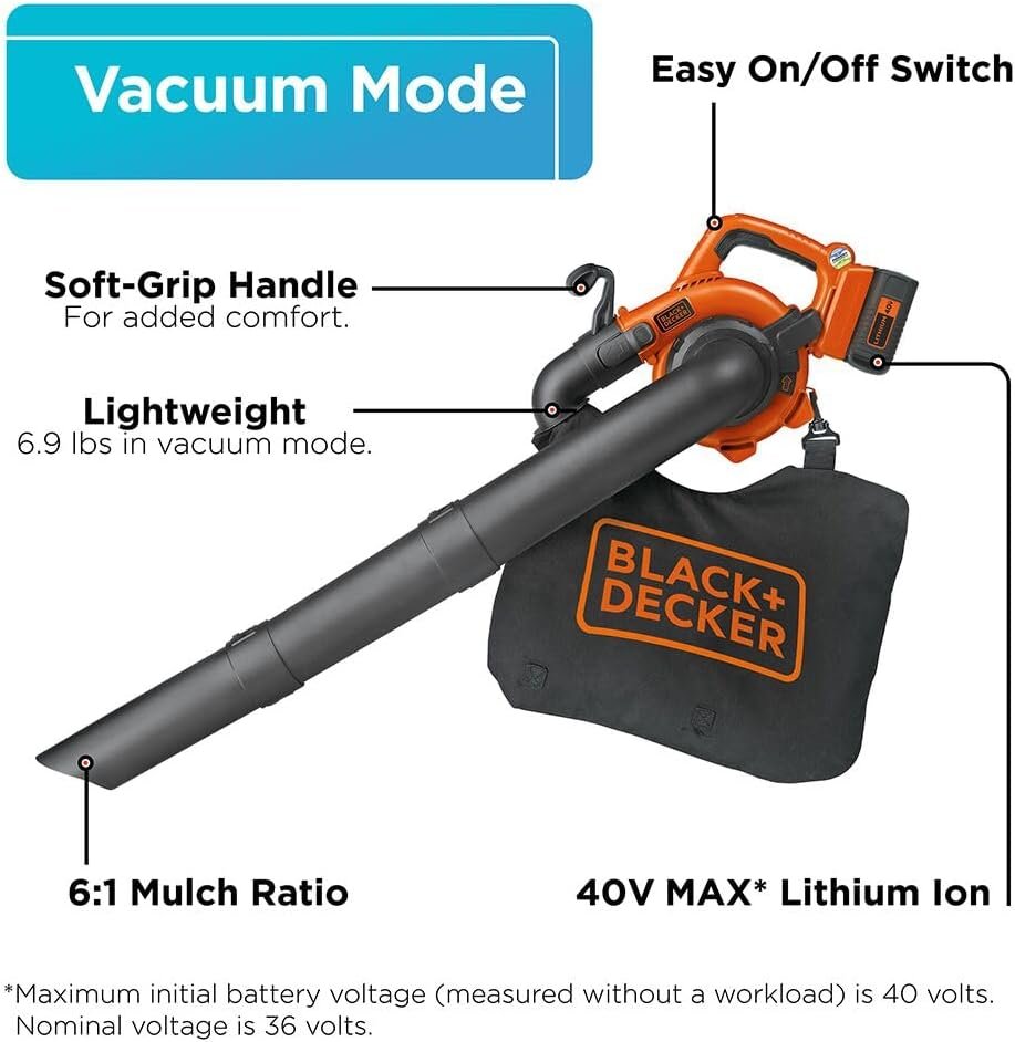 BLACK+DECKER 40V Cordless Leaf Blower Vacuum Mulcher Combo Kit Battery Charger LSWV36