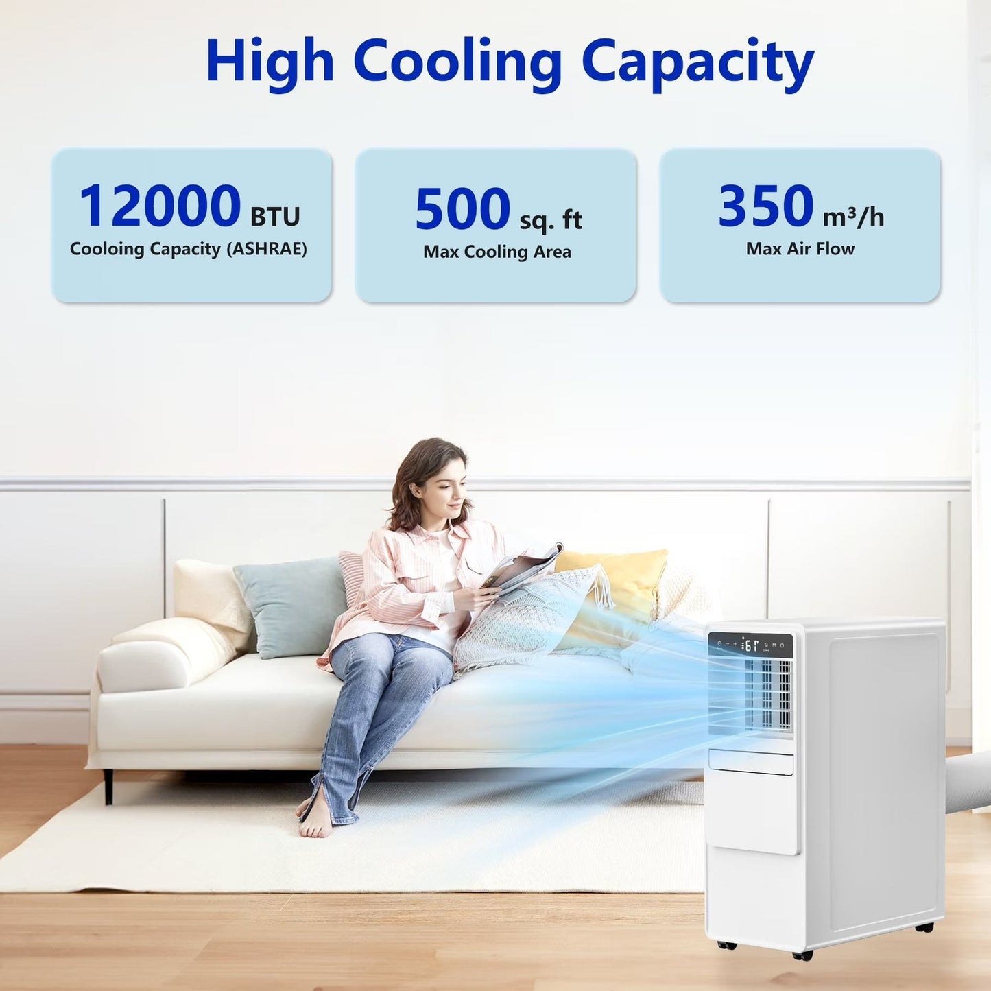 12000 BTU Portable Air Conditioner for Room up to 500 Sq. ft, 3-in-1 Portable AC