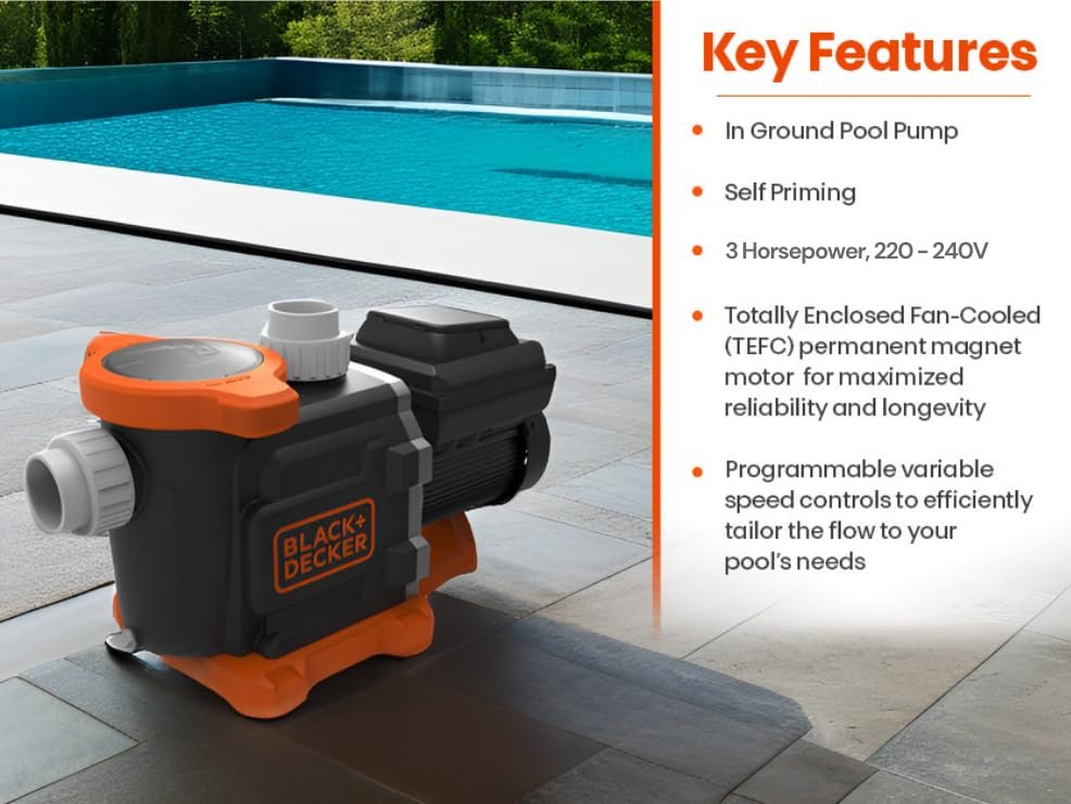 BLACK+DECKER 3HP Variable Speed Inground Pool Pump with Filter Basket & Touch Pad