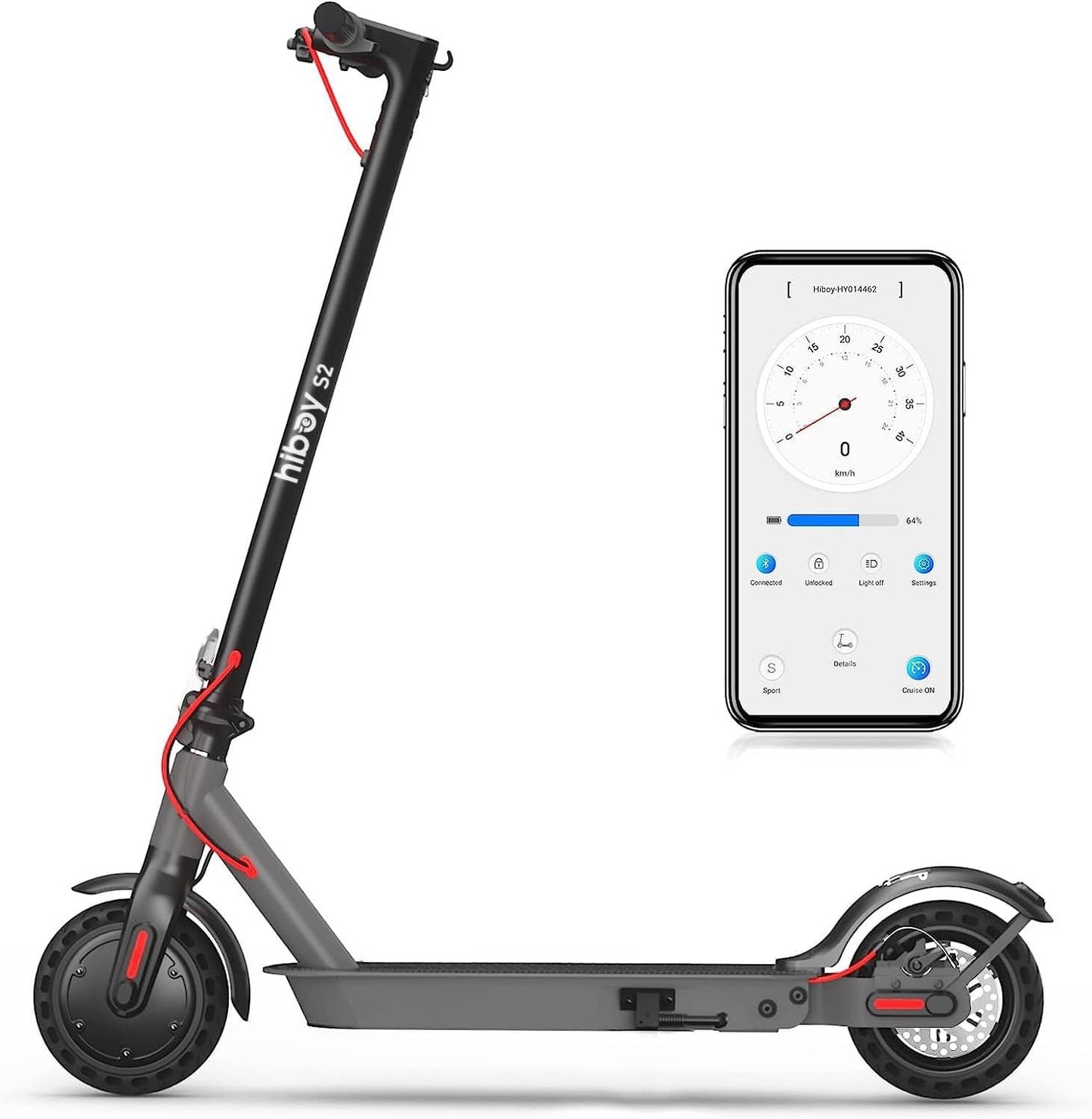 Hiboy S2 Electric Scooter - 8.5" Solid Tires - Up to 17 Miles Long-Range & 19 MPH Portable Folding Commuting Scooter for Adults with Double Braking System and App