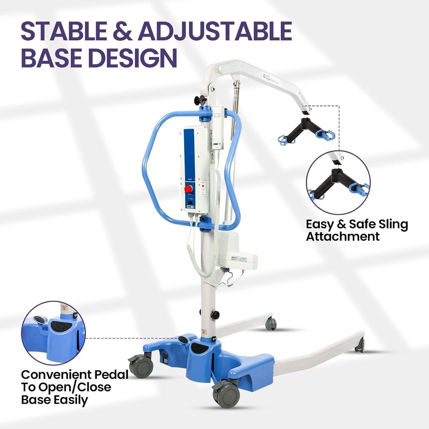 Joerns Hoyer Advance Electric Portable Patient Lift - Foldable Lightweight 70 lbs, 340 lb Capacity, Battery Powered for Home Care, Nursing &amp; Professional Use- E340