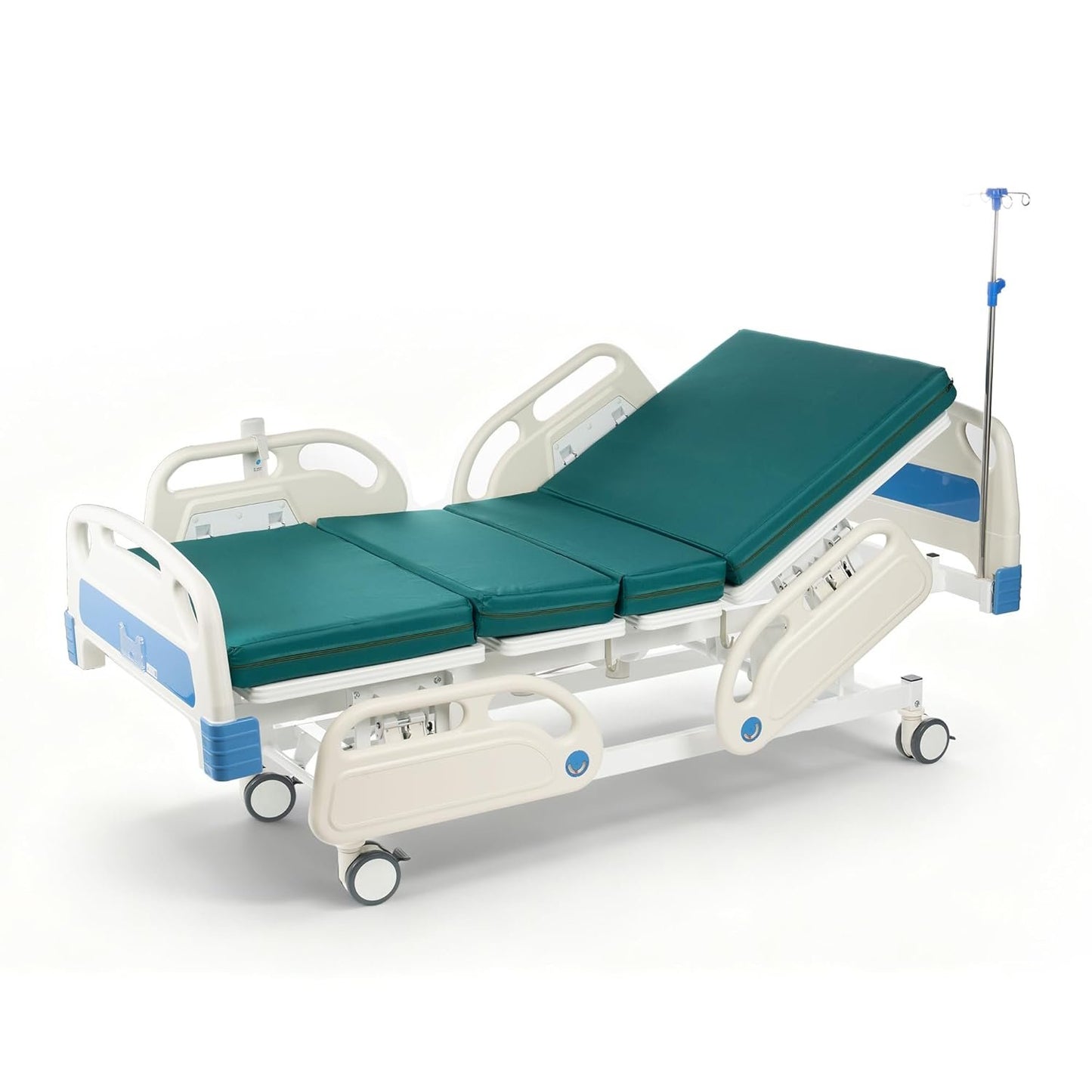 Real Relax Premium 3 Function Full Electric Hospital Bed (with Mattress &amp; IV Pole), Premium Medical Hospital Beds, with Locking Casters, Motor, 530LBS Loading, Includes Sheets (2X)