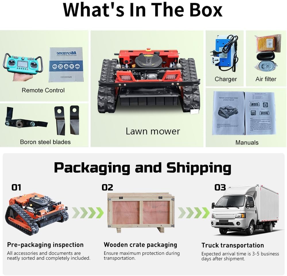 INFRONT Remote Control Lawn Mower - All Terrain Tracks, 45° Slope Climbing, Gas Electric Hybrid, High Power Strong Mower