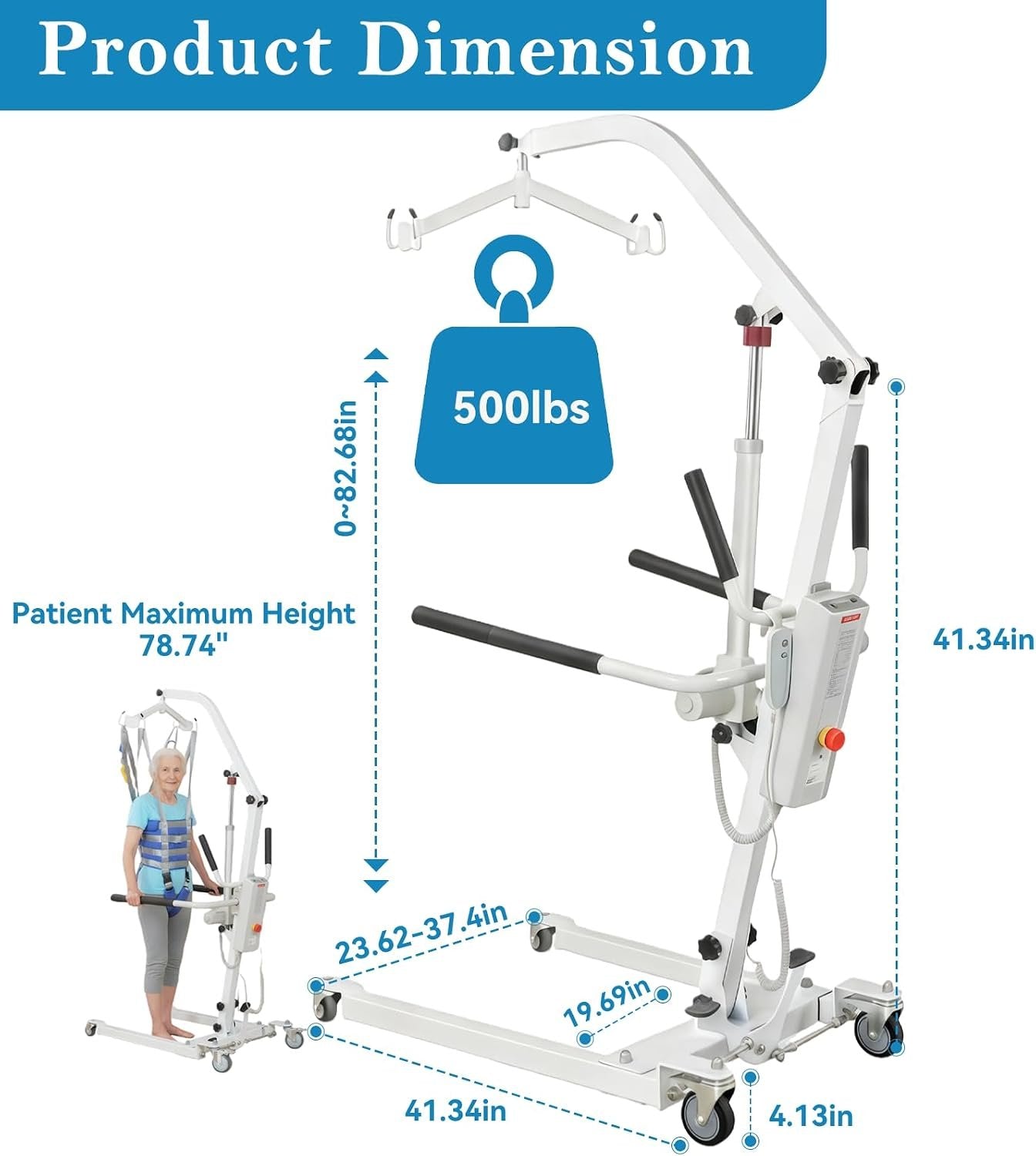 2IN1 Electric Patient Lift with Stand-Up Assist Rehabilitation-2 Slings Included-Multi-Functional Battery Powered Body Transfer Lift for Home,Wheelchair Toilet Car-Elderly, Disabled, Recovery