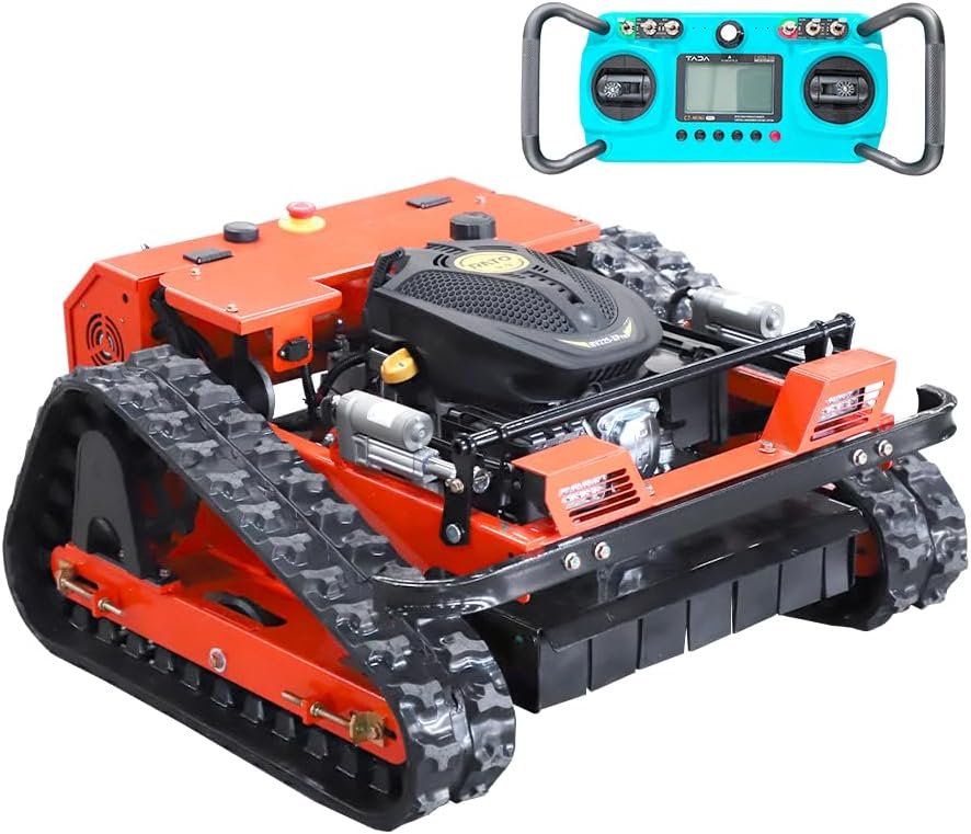 INFRONT Remote Control Lawn Mower - All Terrain Tracks, 45° Slope Climbing, Gas Electric Hybrid, High Power Strong Mower