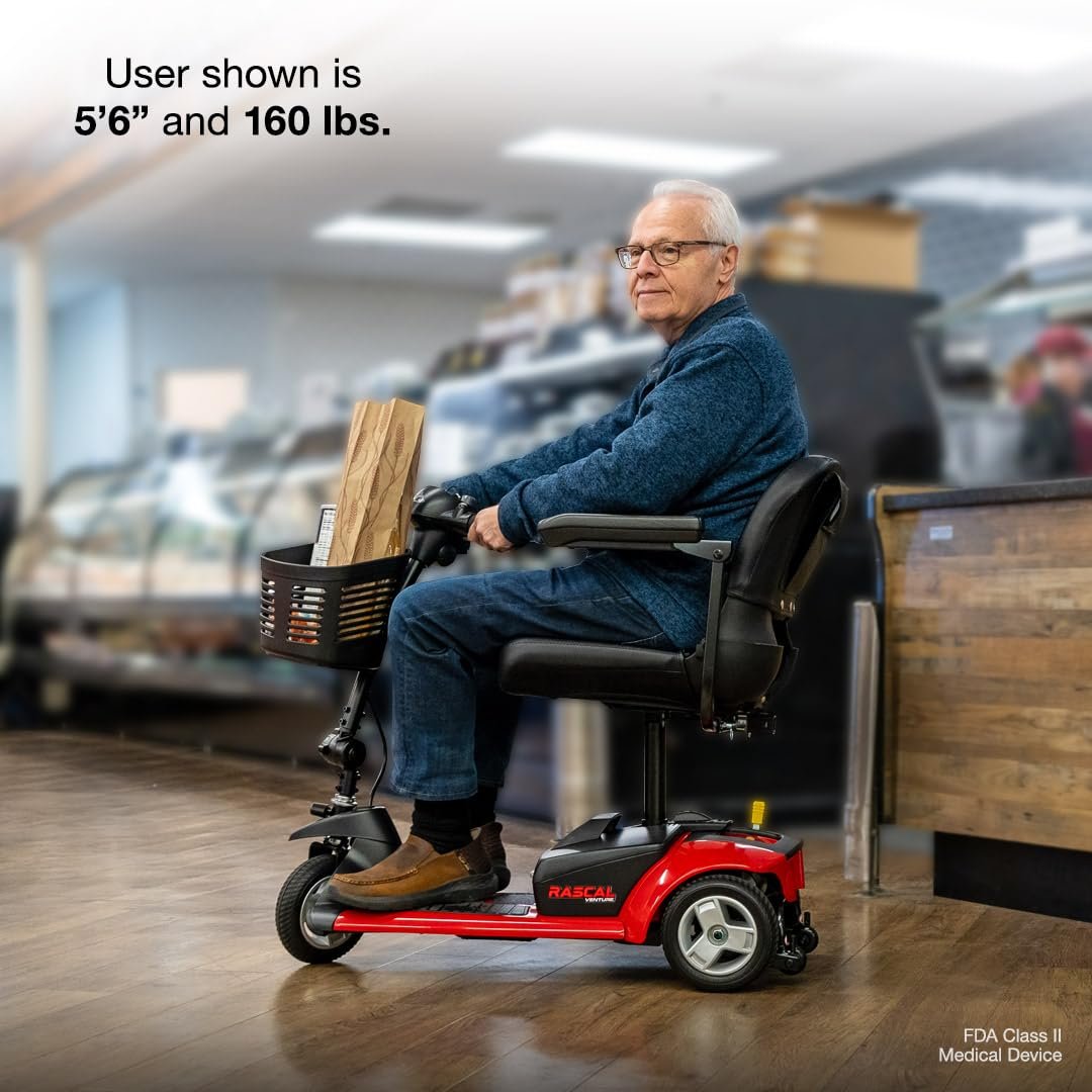 Rascal Venture 3-Wheel Portable Mobility Scooter for Travel, Easy Disassembly, Compact Design, 300 lb Capacity, Battery Included
