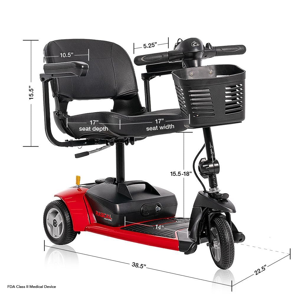 Rascal Venture 3-Wheel Portable Mobility Scooter for Travel, Easy Disassembly, Compact Design, 300 lb Capacity, Battery Included