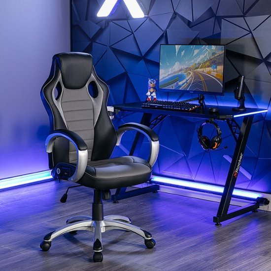 X Rocker - Rogue Sound Office Chair with Fixed Arms and 2.0 Bluetooth - Gray and Black
