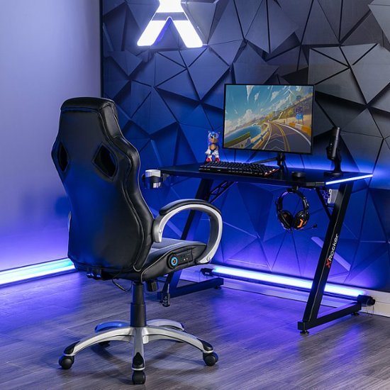 X Rocker - Rogue Sound Office Chair with Fixed Arms and 2.0 Bluetooth - Gray and Black