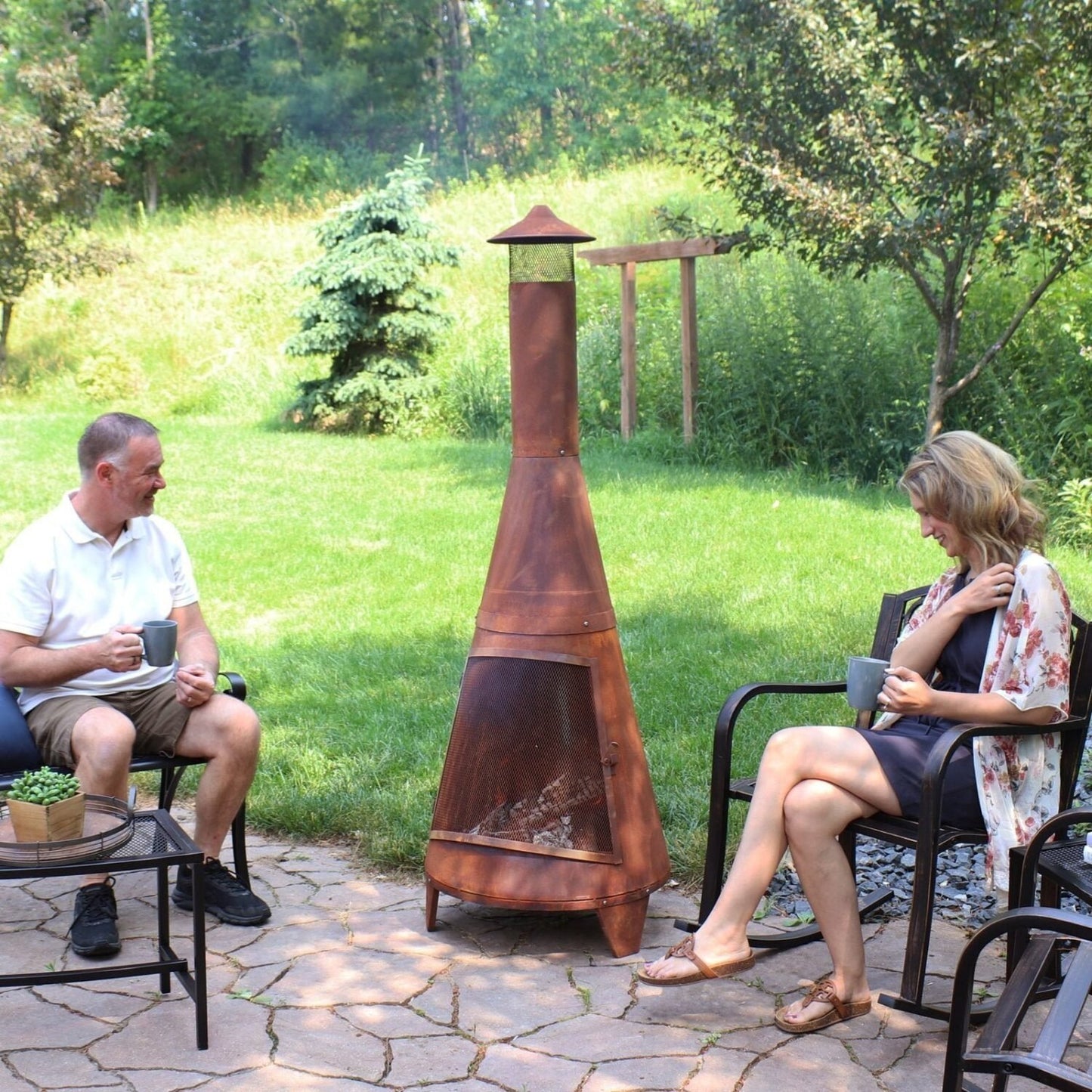 Sunnydaze 70″ Rust Patina Finish Steel Wood-Burning Chiminea with Spark Screen